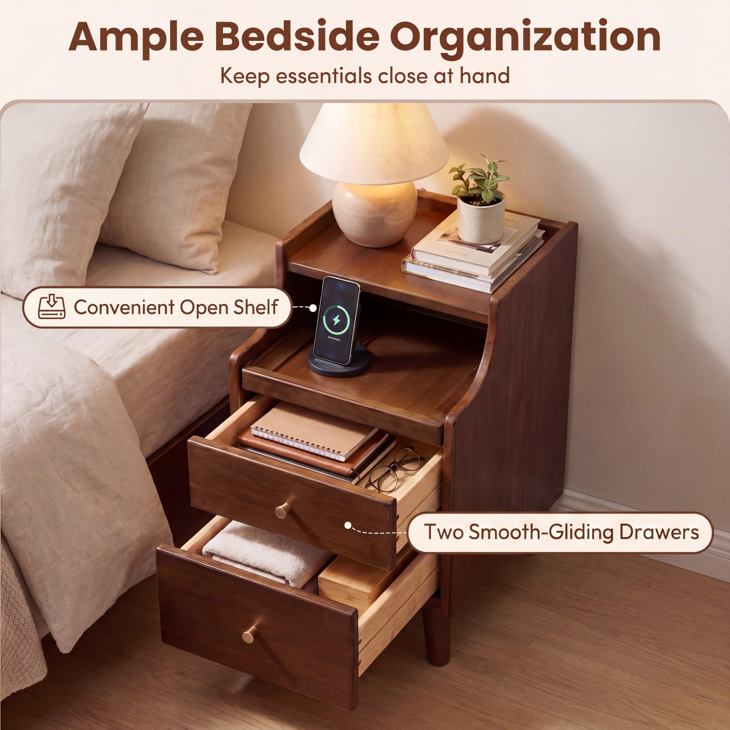 KOMFOTT Narrow Nightstand with 2 Drawers & Pull-Out Tray(1/2)