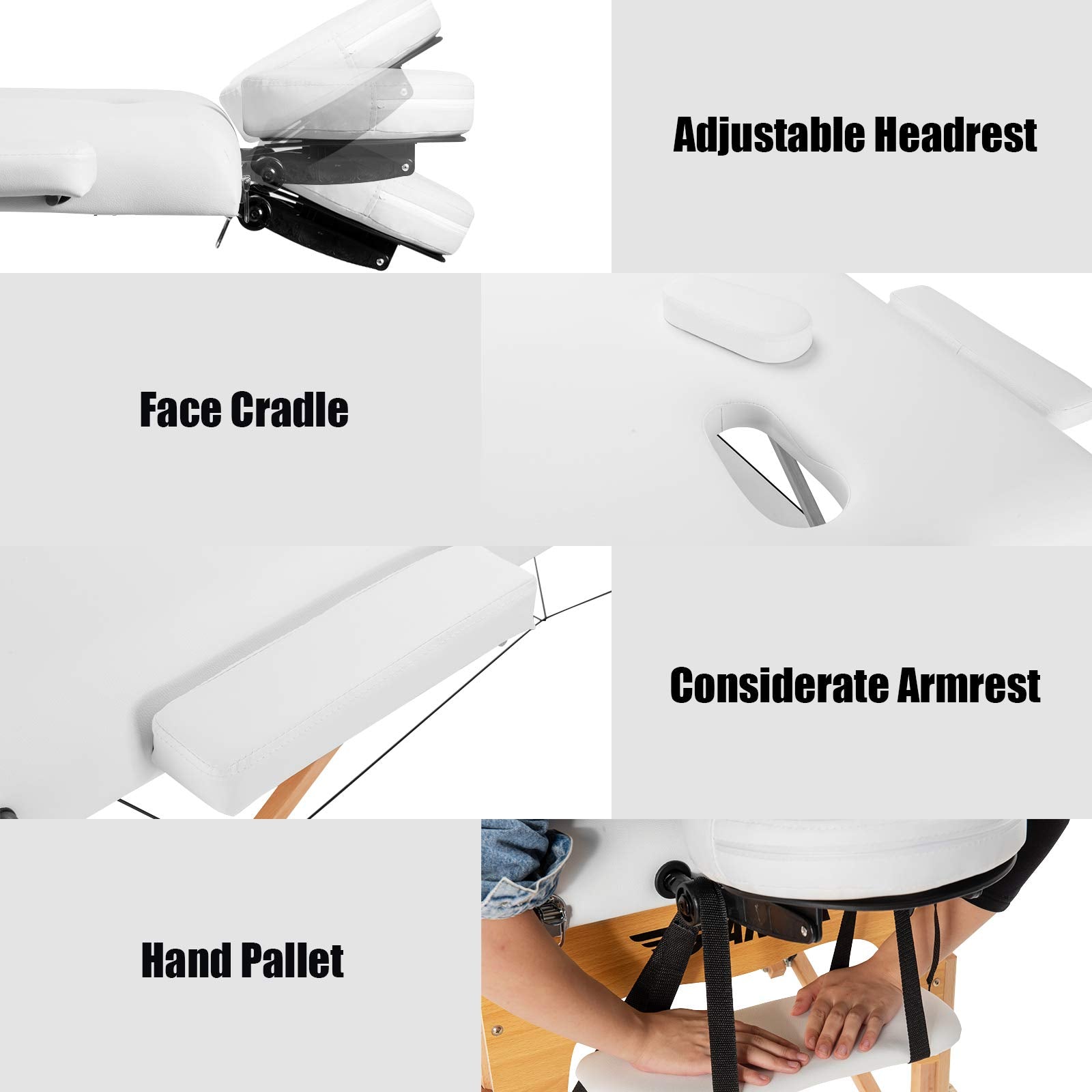 KOMFOTT Portable Massage Table Lash Bed, Massage Bed Spa Bed Height Adjustable w/Face Cradle & Carry Case