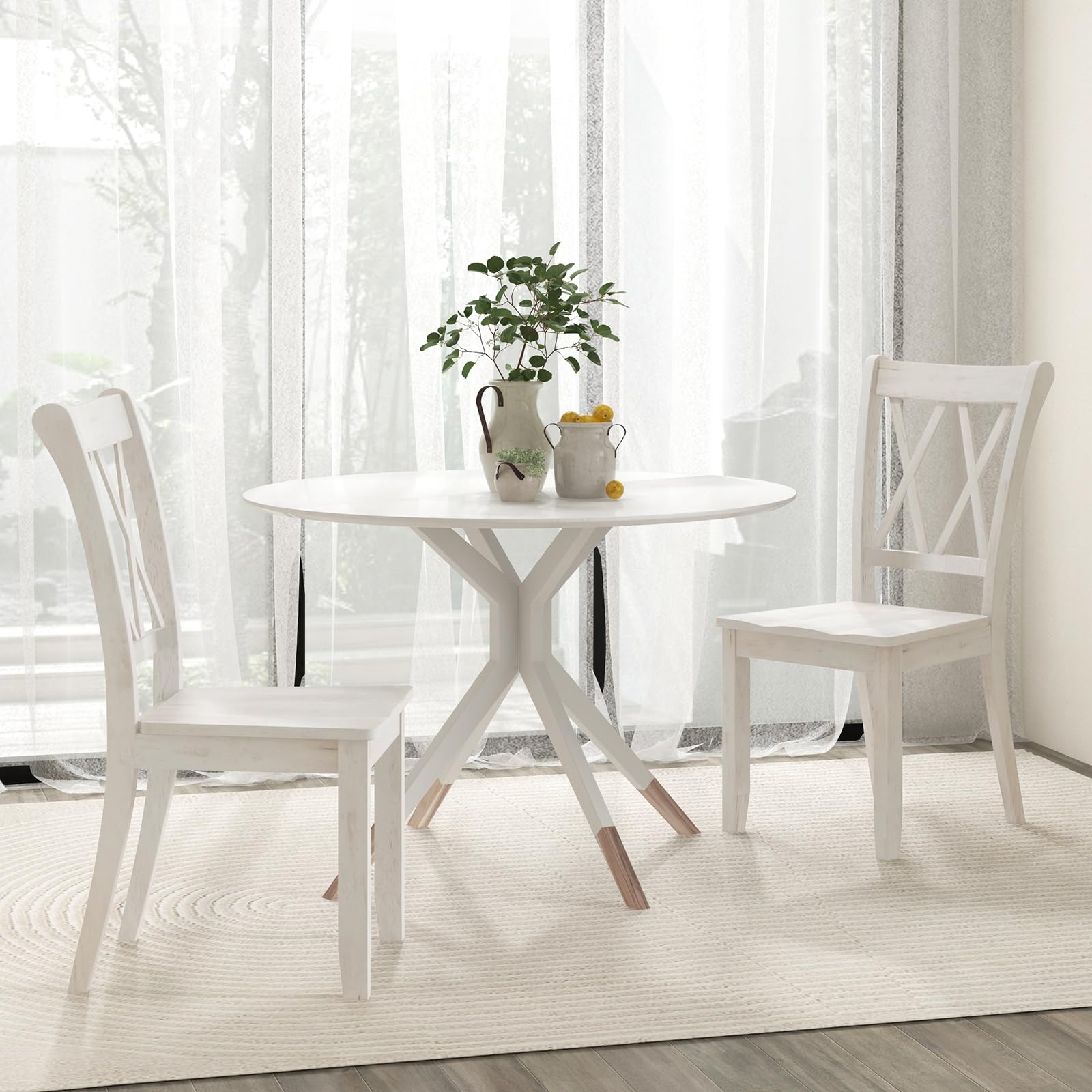 KOMFOTT Set of 2/4 Dining Chairs, Rubber Wood Dining Room Chair, Farmhouse Dining Side Chairs