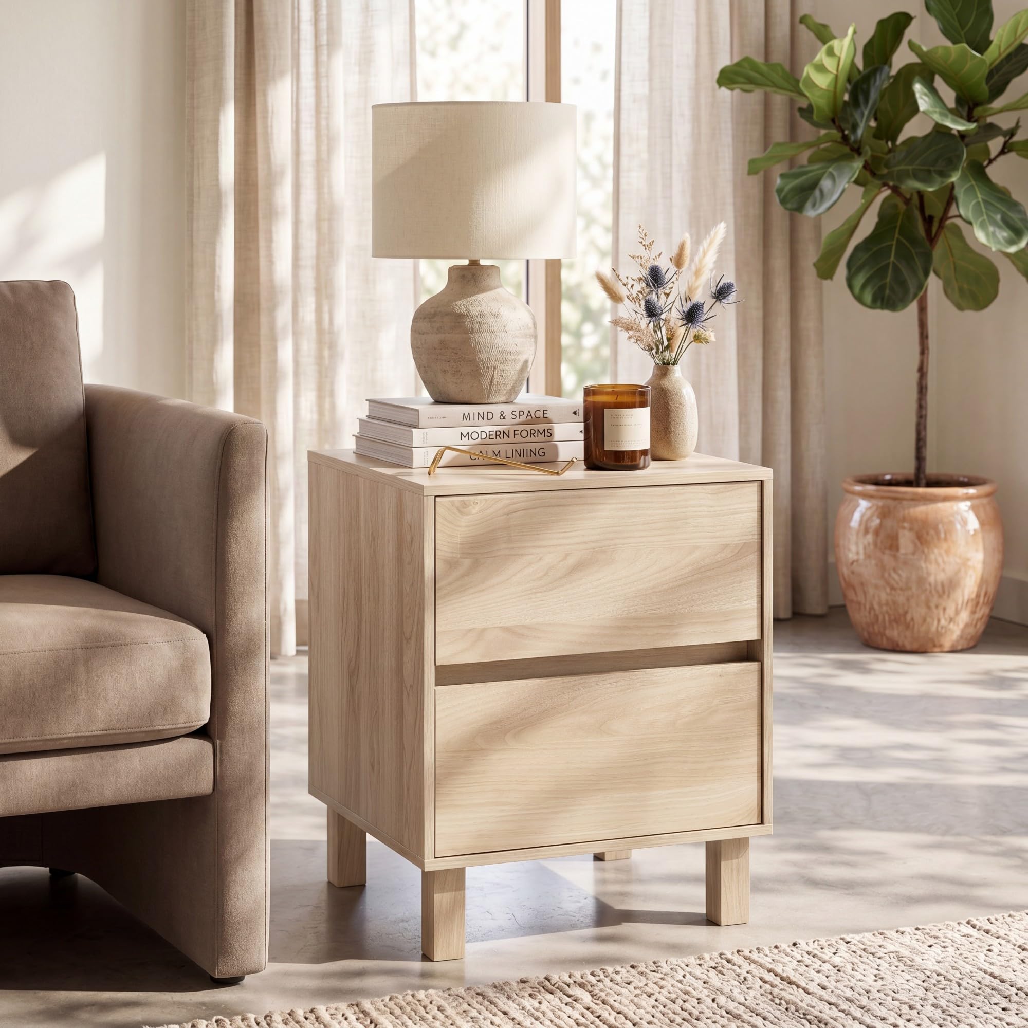 KOMFOTT Wood Nightstand with 2 Storage Drawers(1/2)