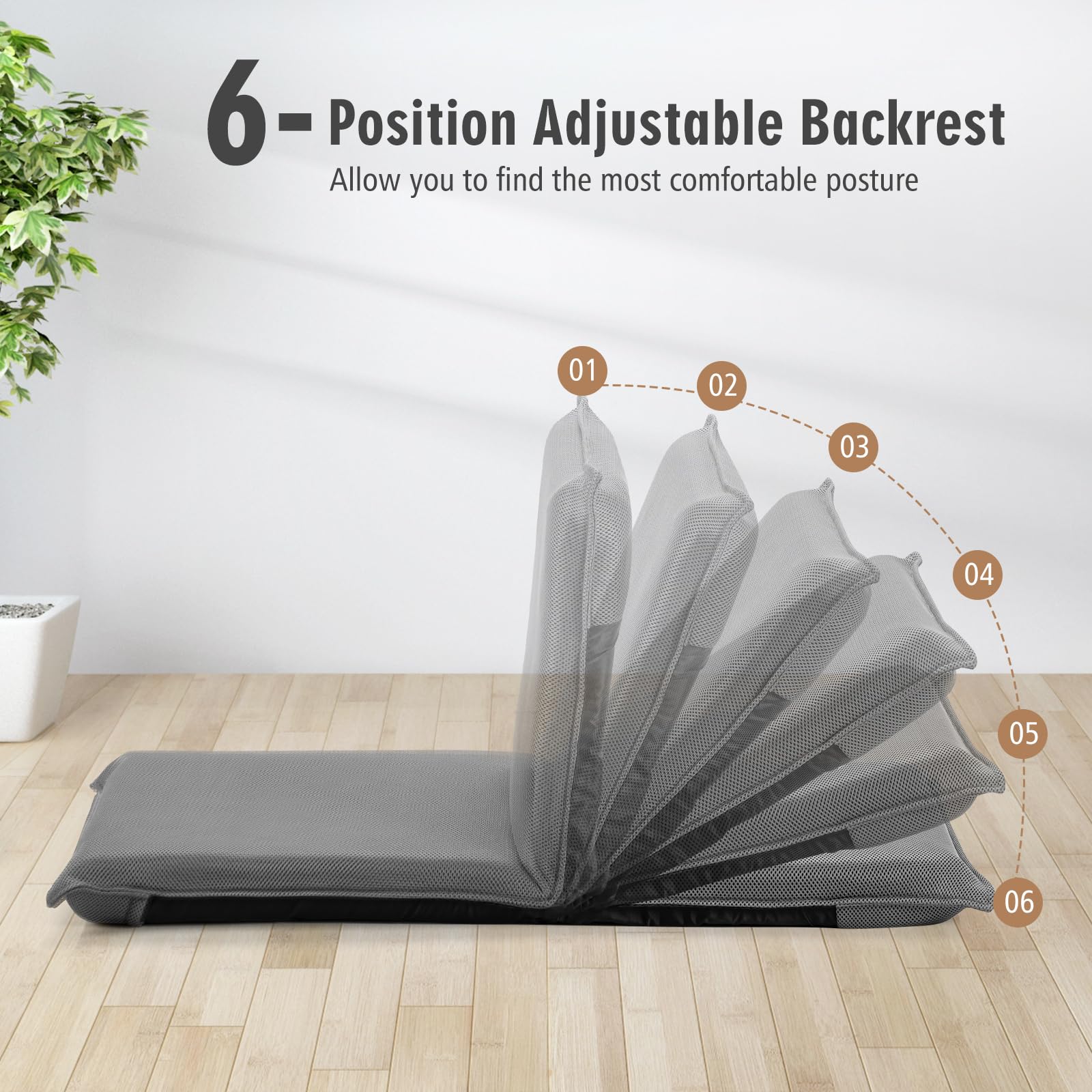 KOMFOTT Adjustable Mesh Floor Sofa Chair, 6-Position Multi-Angle Padded Floor Chair for Gaming Reading Meditation