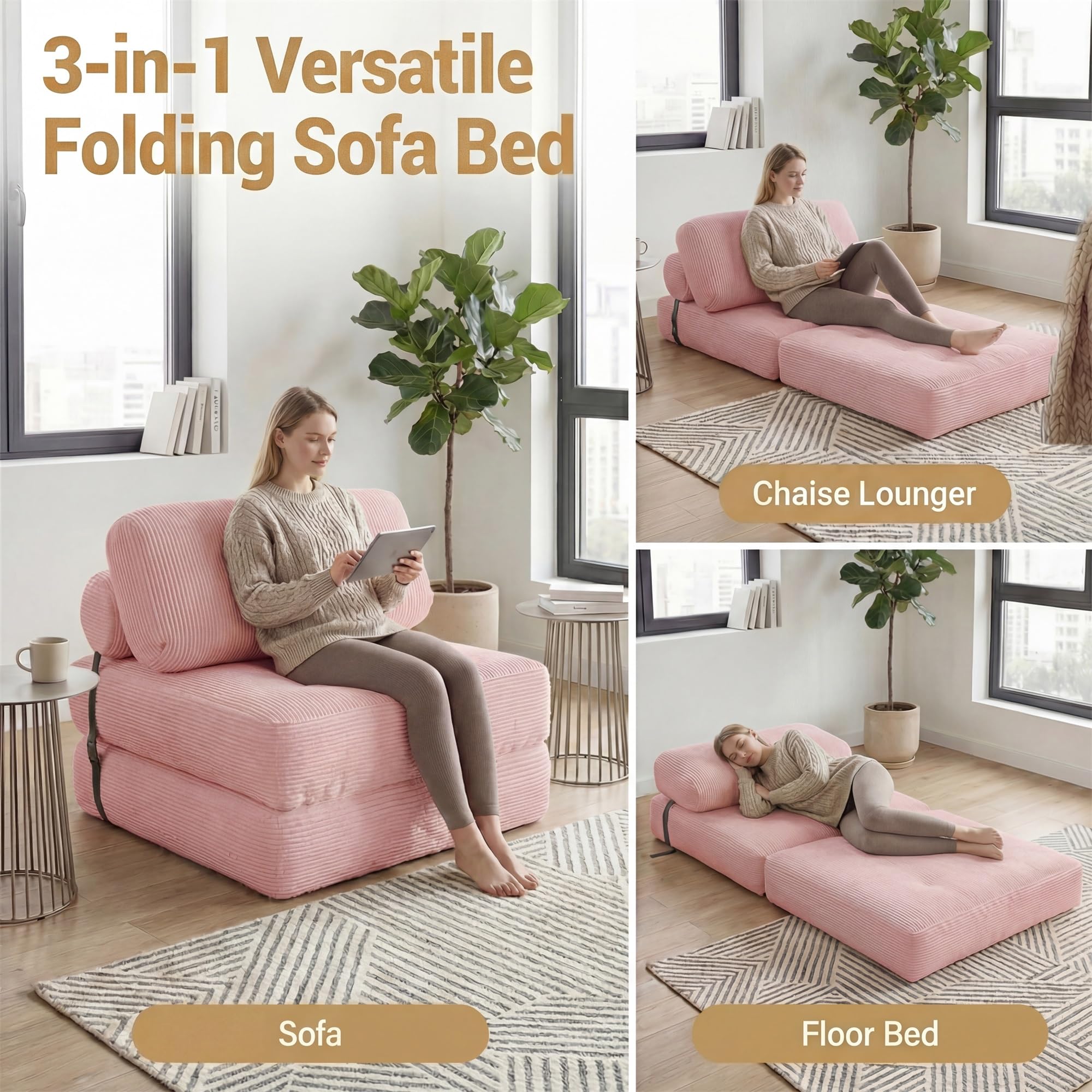 KOMFOTT Convertible Folding Sofa Bed with Pillow