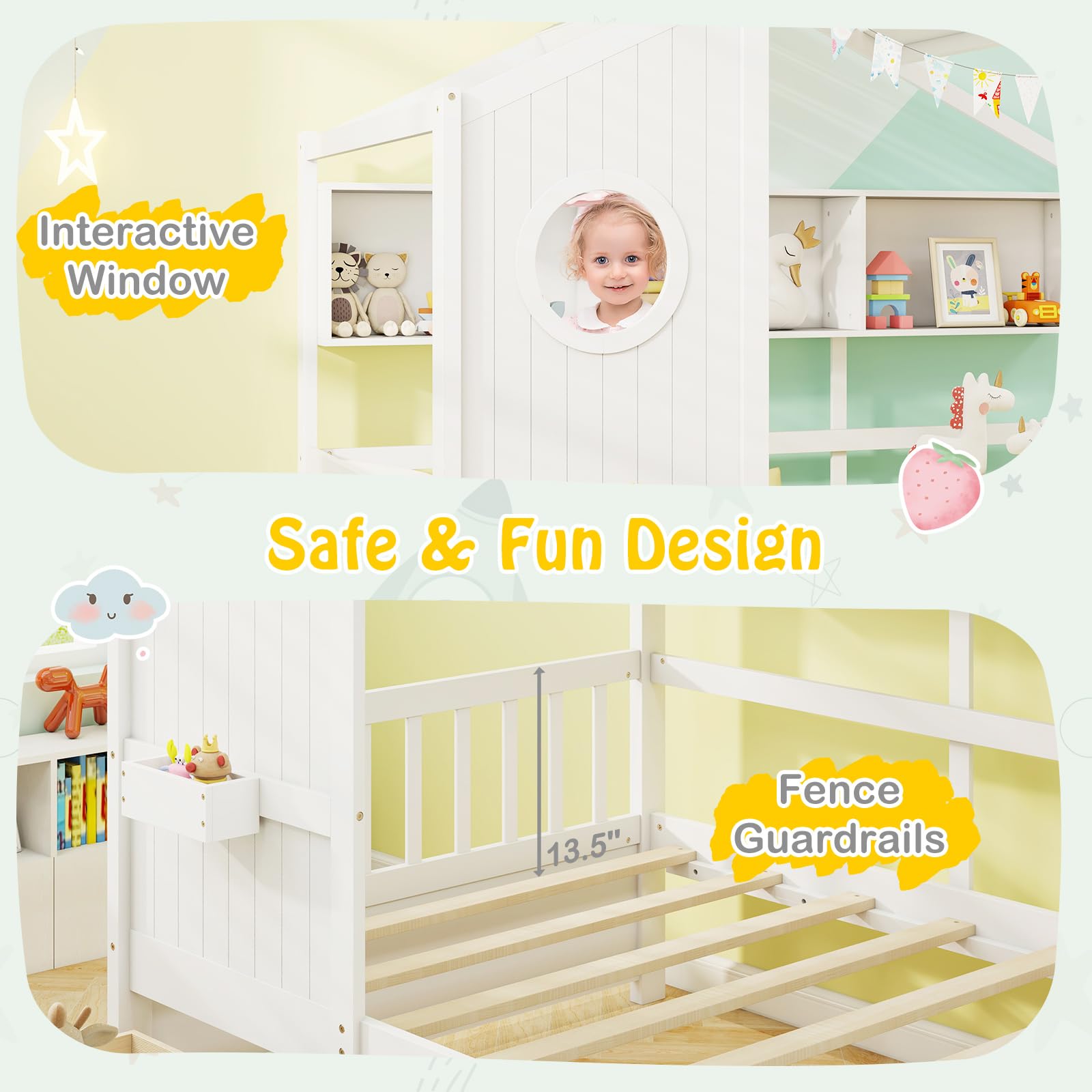 KOMFOTT Twin Size Wood House Bed with 2 Drawers(Twin with Drawers)