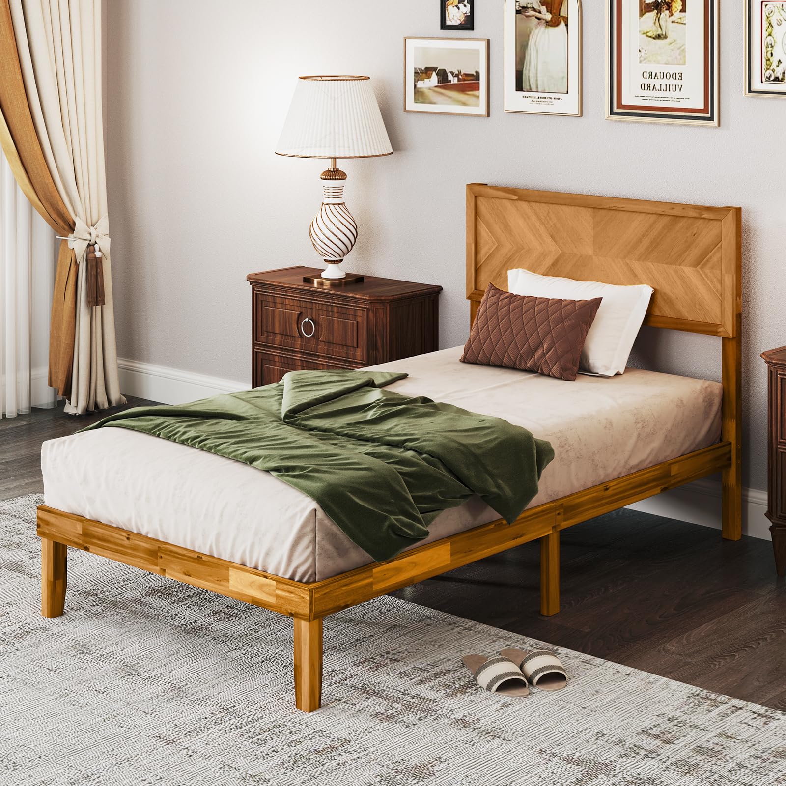 KOMFOTT Scandinavian Wood Bed Frame with Headboard