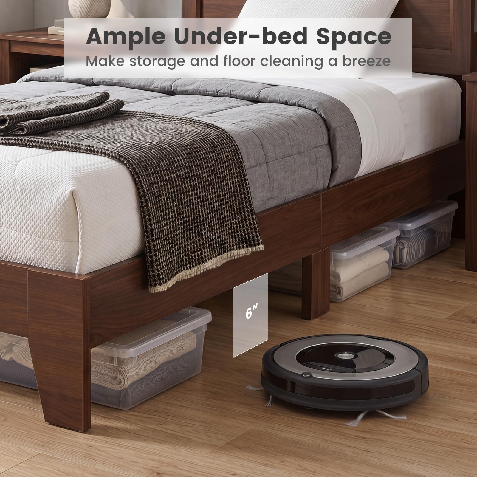 KOMFOTT Queen/Full/Twin Size Bed Frame Modern Platform Bed with Headboard