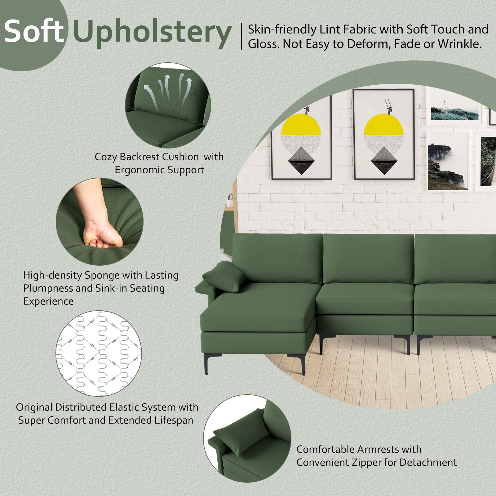 KOMFOTT 130.5 Inch Extra Large Convertible Sectional Sofa