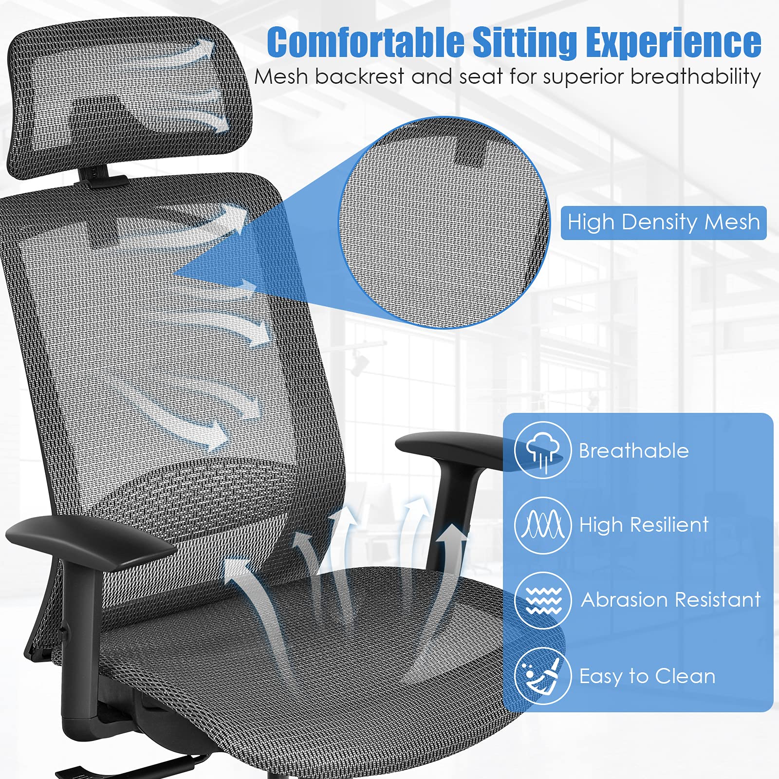 KOMFOTT Ergonomic Office Chair, Mesh Desk Chair Back Support with Adjustable Headrest