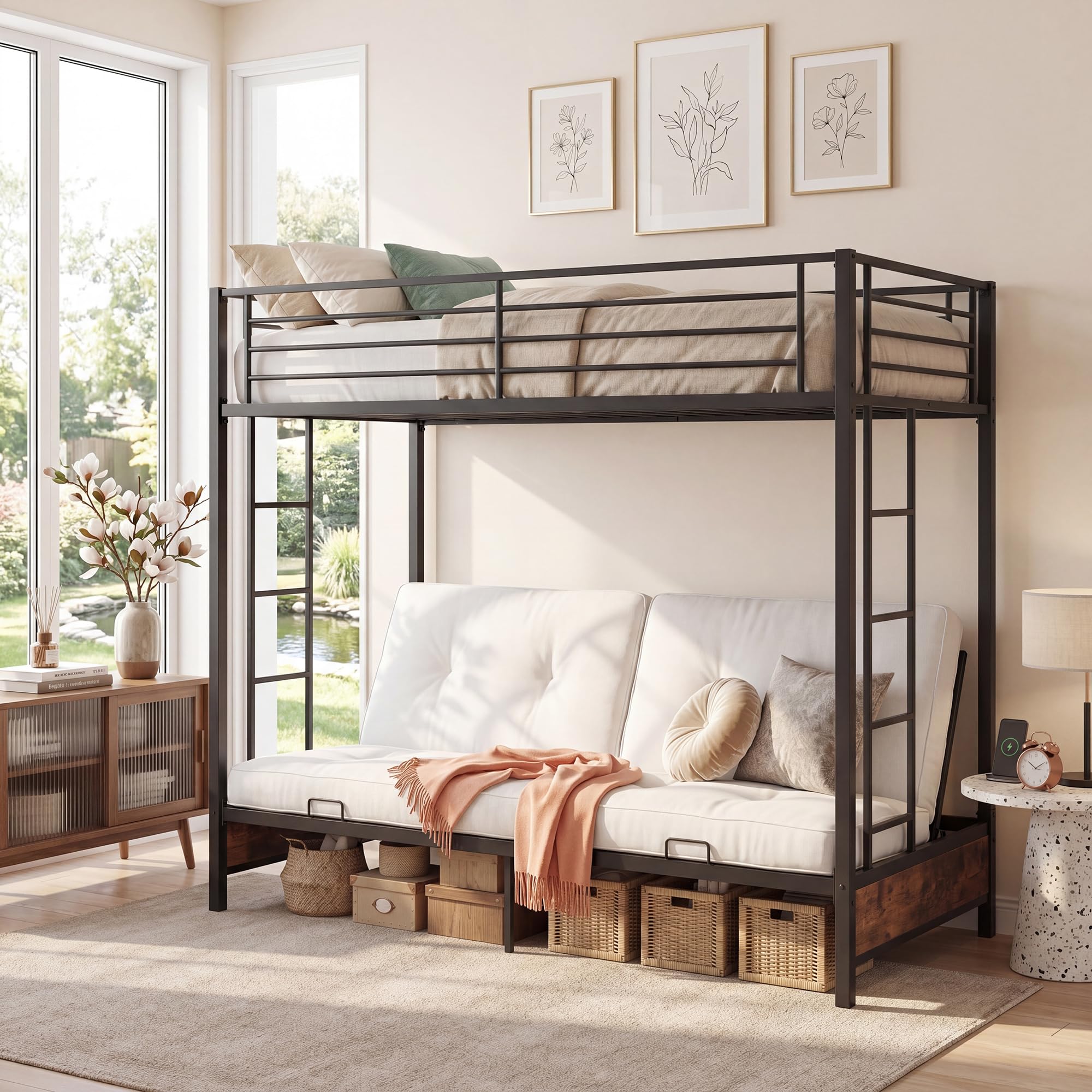 KOMFOTT Metal Twin Over Futon Bunk Bed