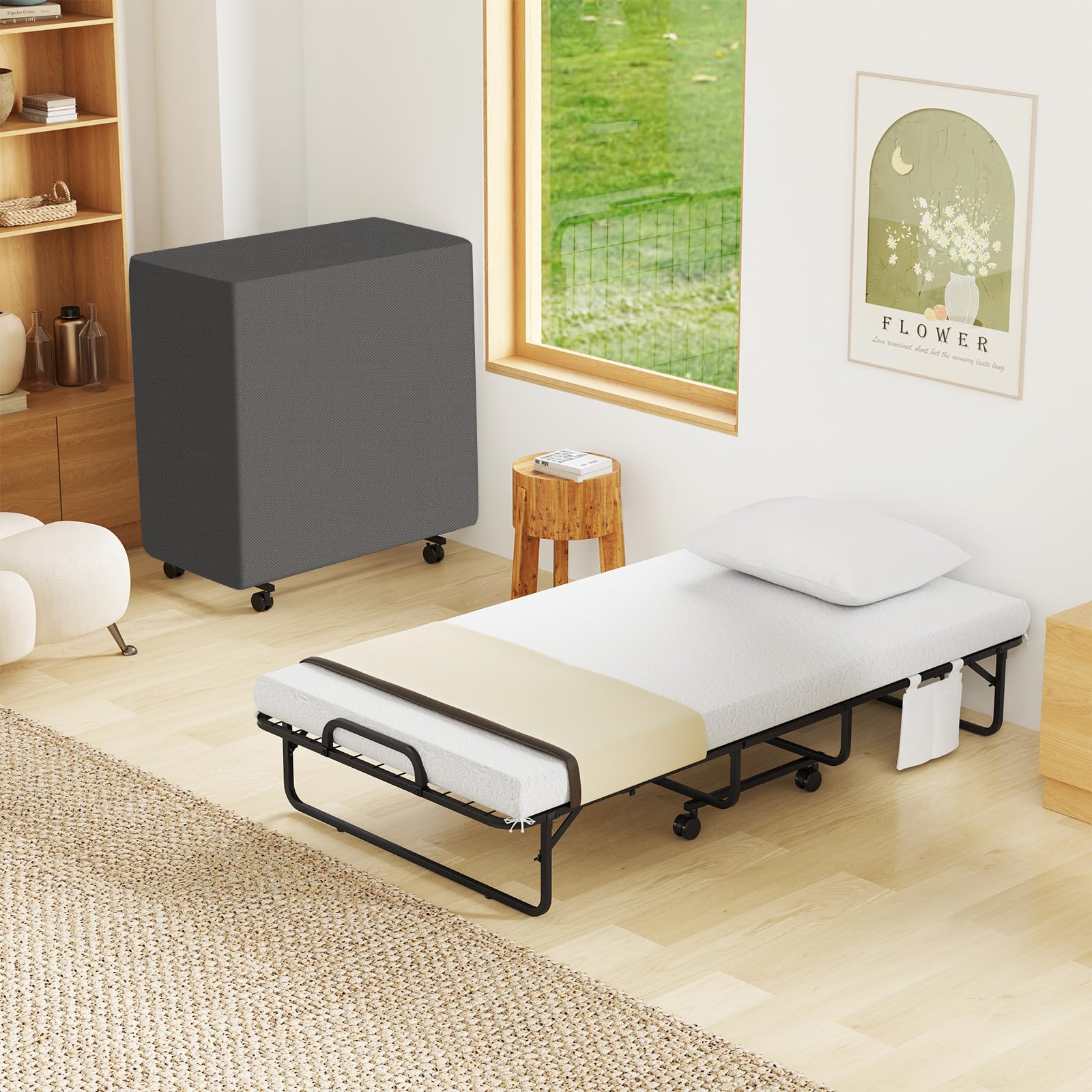 KOMFOTT Twin Size Folding Bed with Memory Foam Mattress & Pillow（75” x 39”）