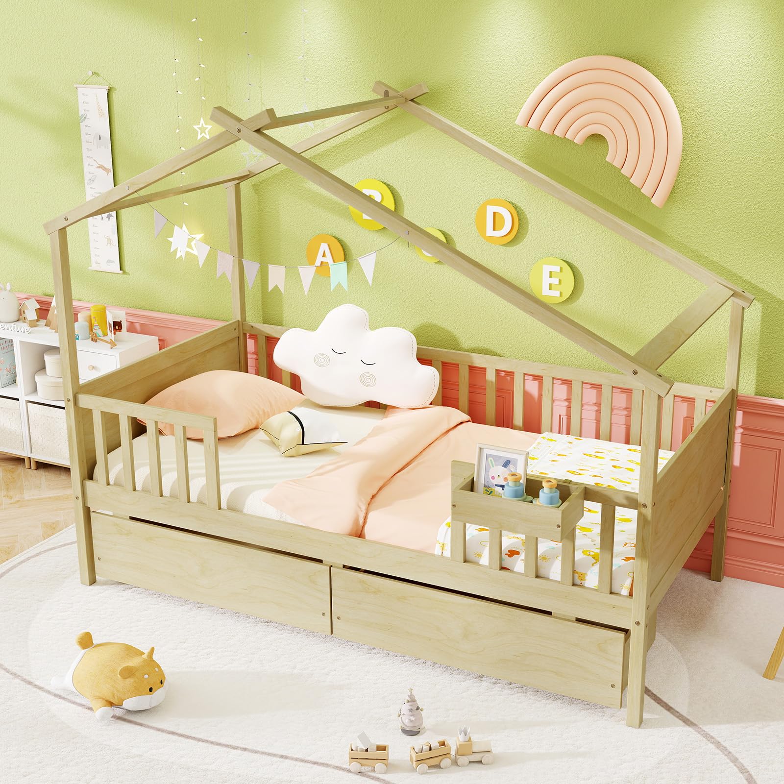 KOMFOTT Twin House Bed with 2 Storage Drawers