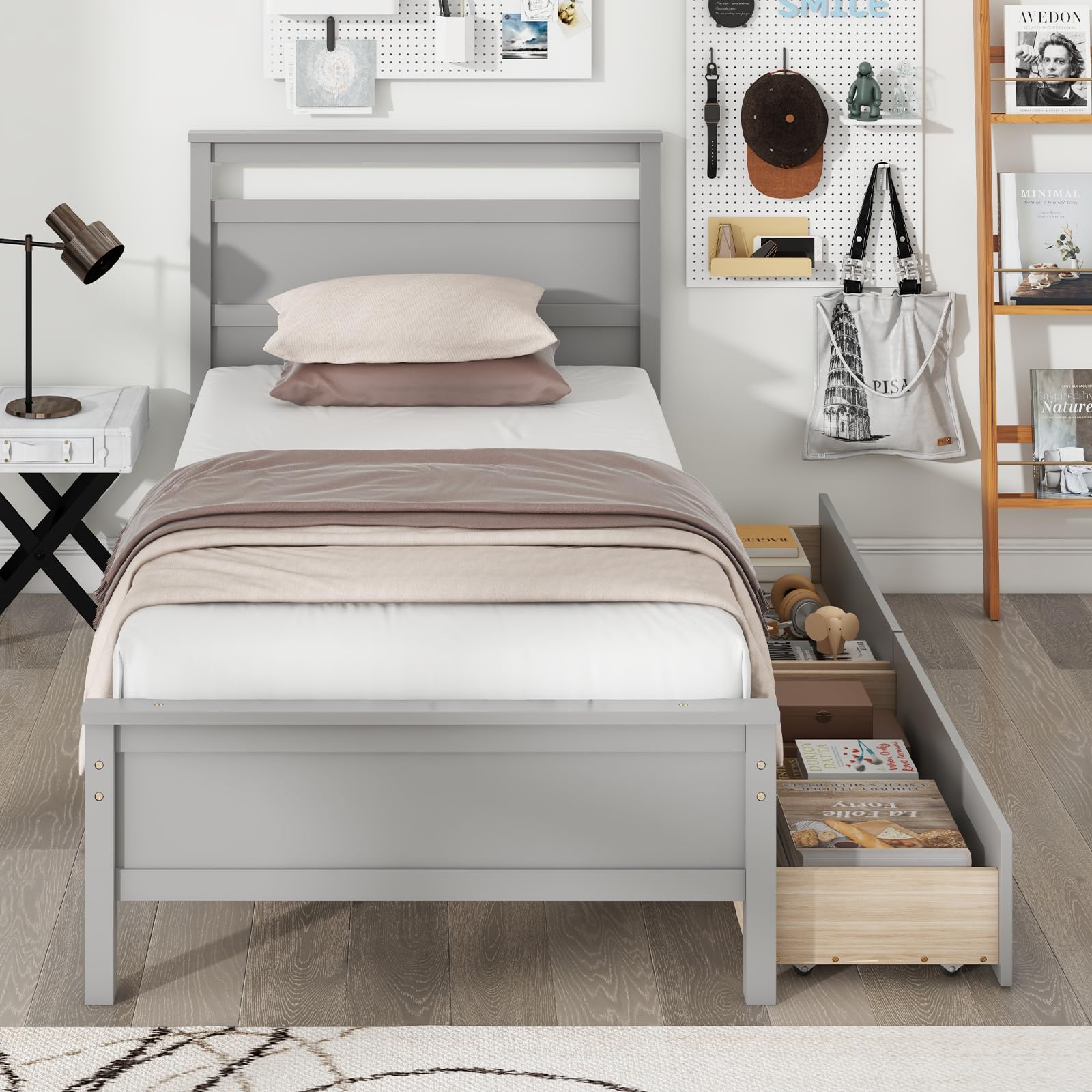 KOMFOTT Twin Bed Frame with 2 Storage Drawers