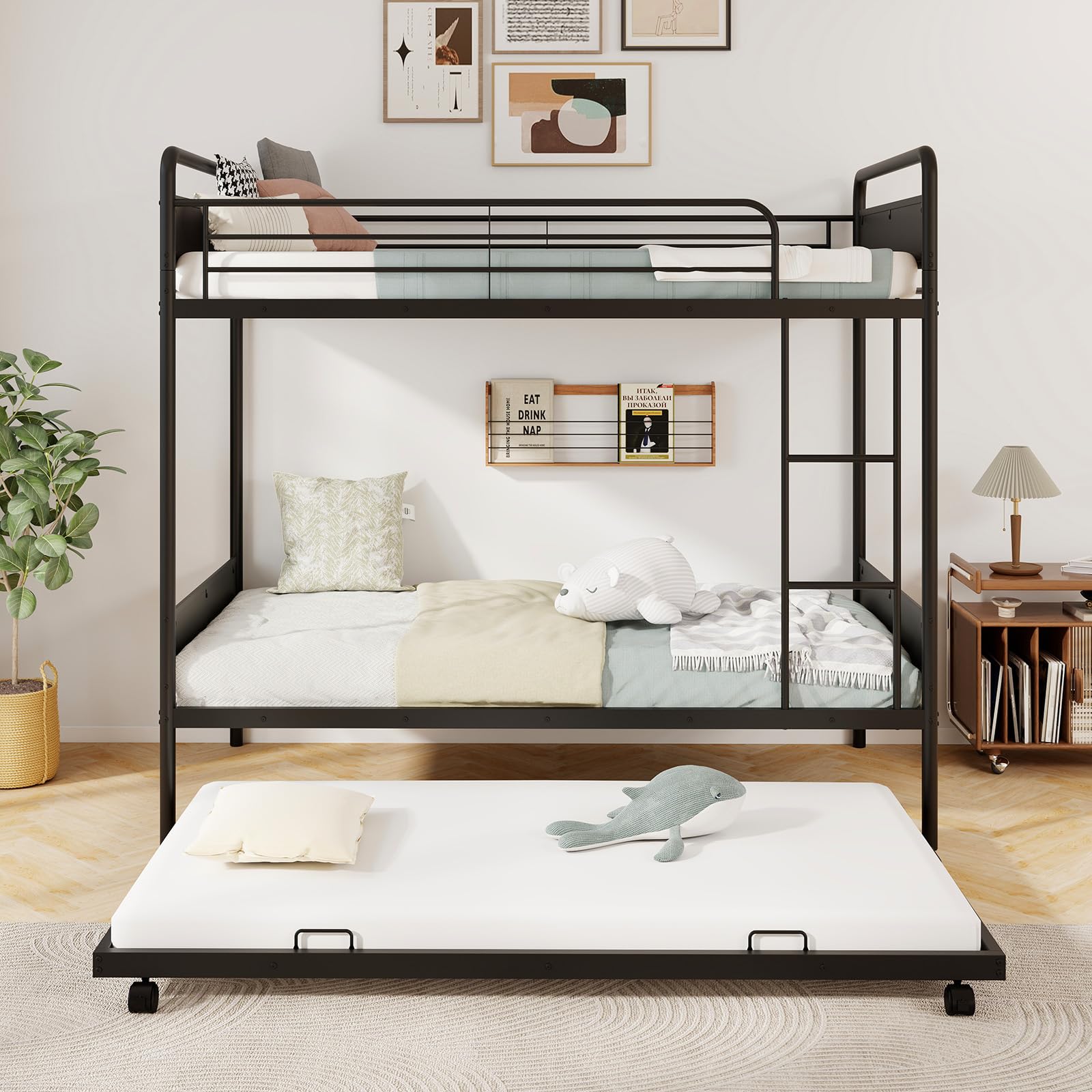KOMFOTT Metal Twin Over Twin Bunk Bed with Trundle