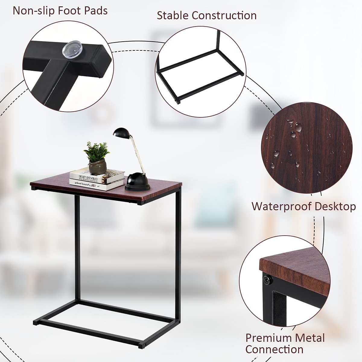 Sofa Bed Side Table Compact C-Shaped Couch End Table