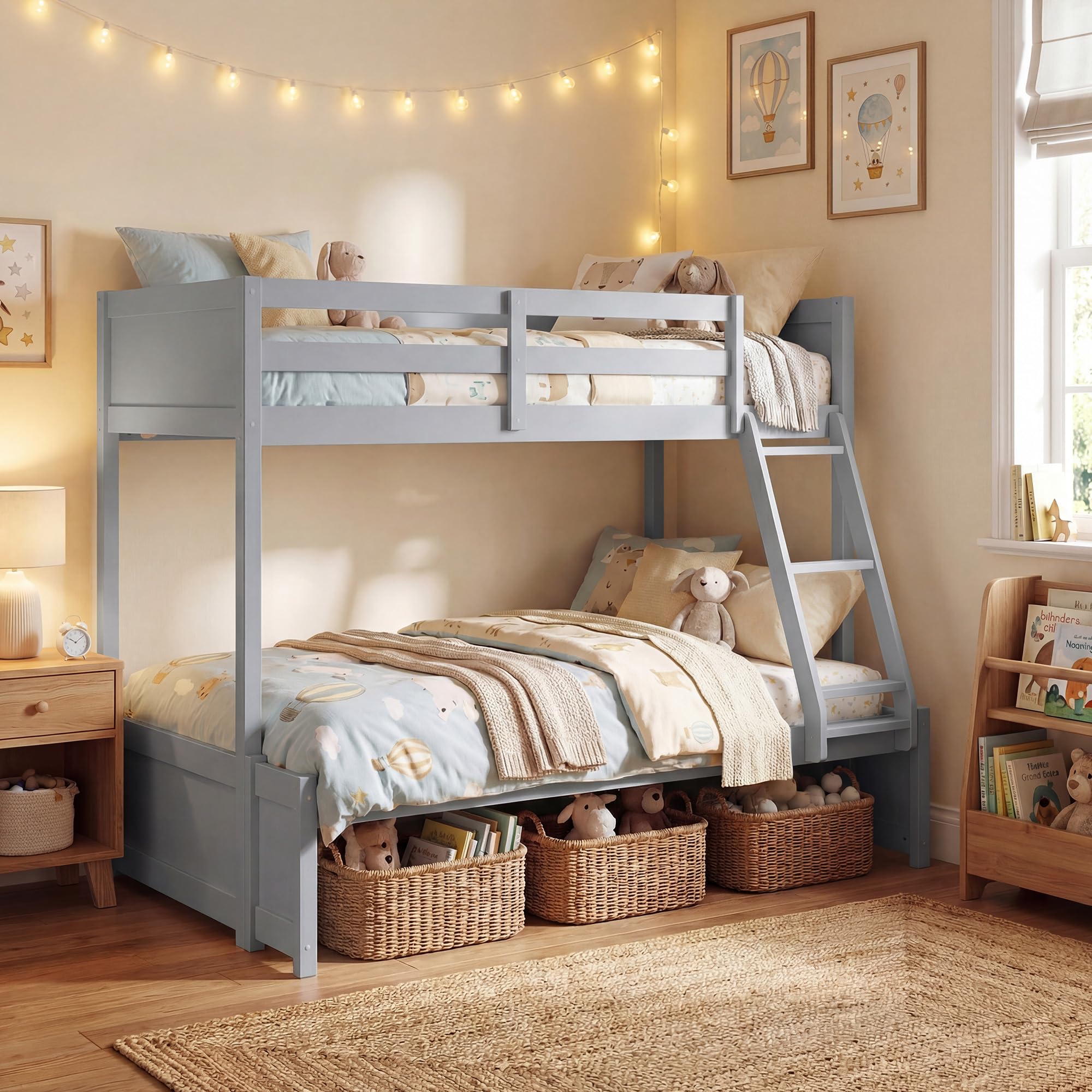 KOMFOTT Twin Over Full Bunk Bed with Full-Length Guardrails