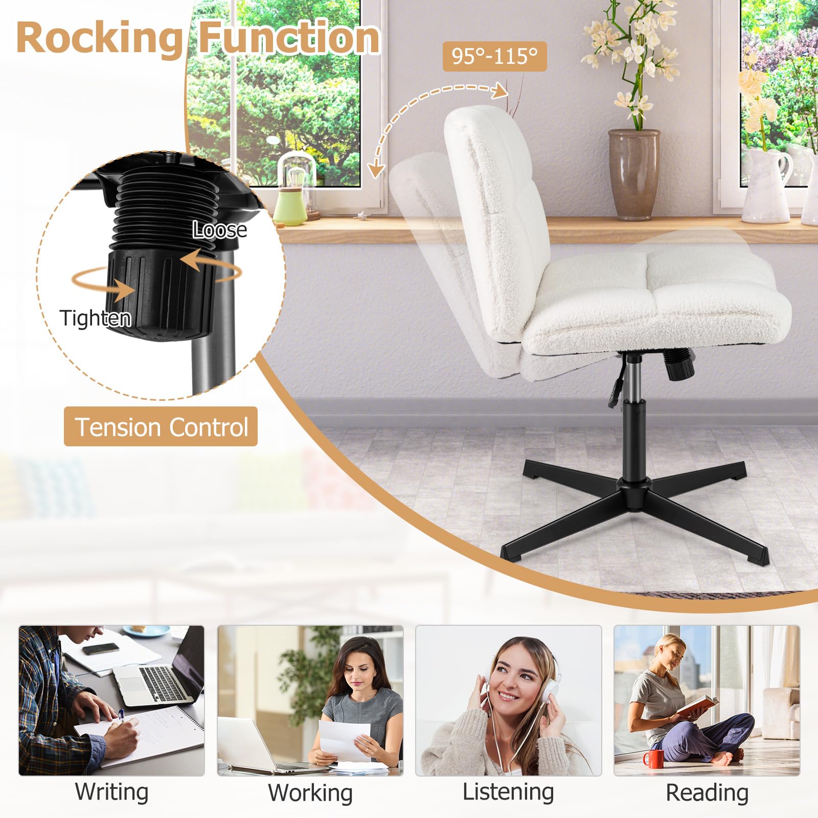 KOMFOTT Criss Cross Chair, Height Adjustable Computer Swivel Office Chair