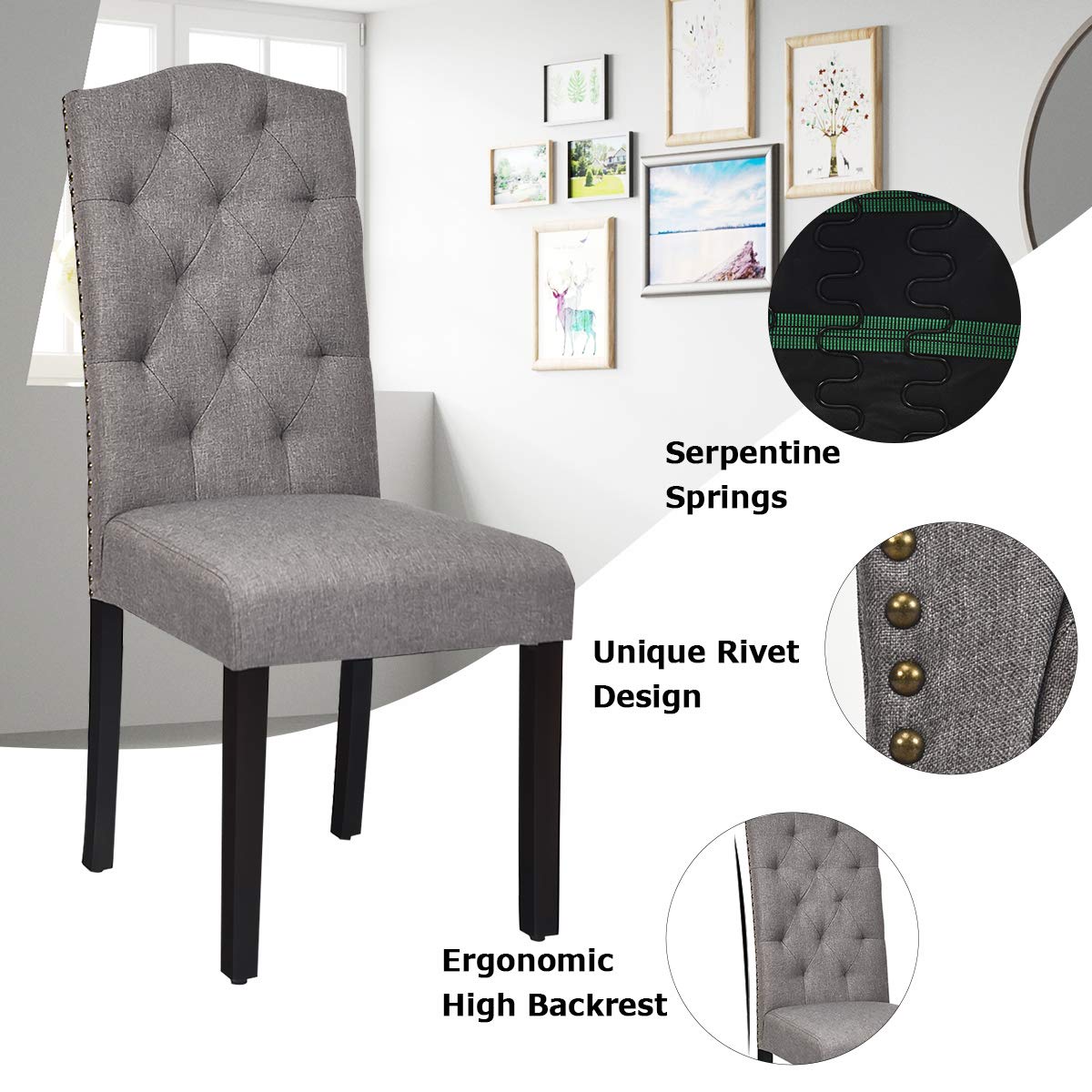 KOMFOTT Set of 2/4 Tufted Fabric Dining Chairs with Padded Seat and Tall Backrest