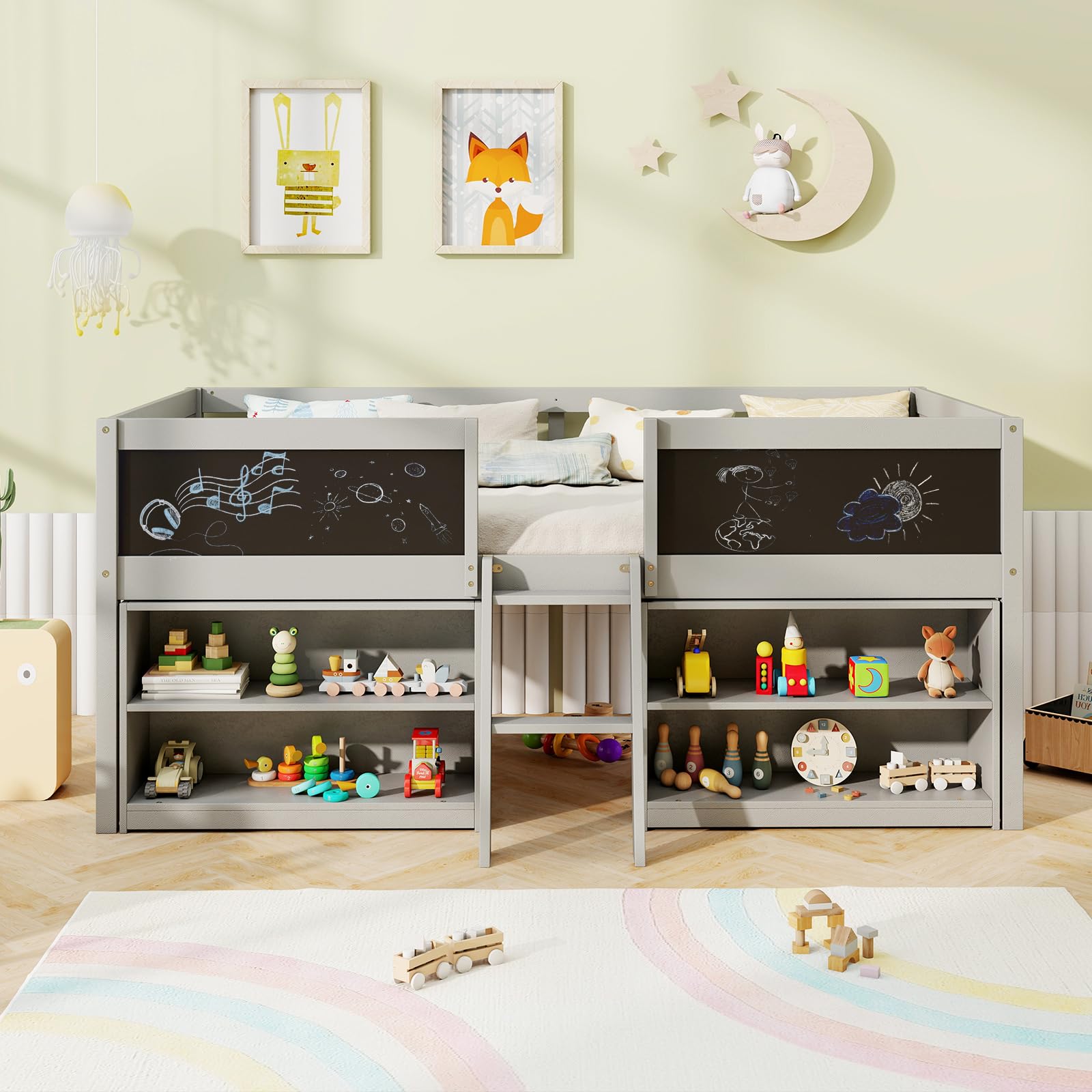 KOMFOTT Twin Size Low Loft Bed Kids Loft Bed Frame