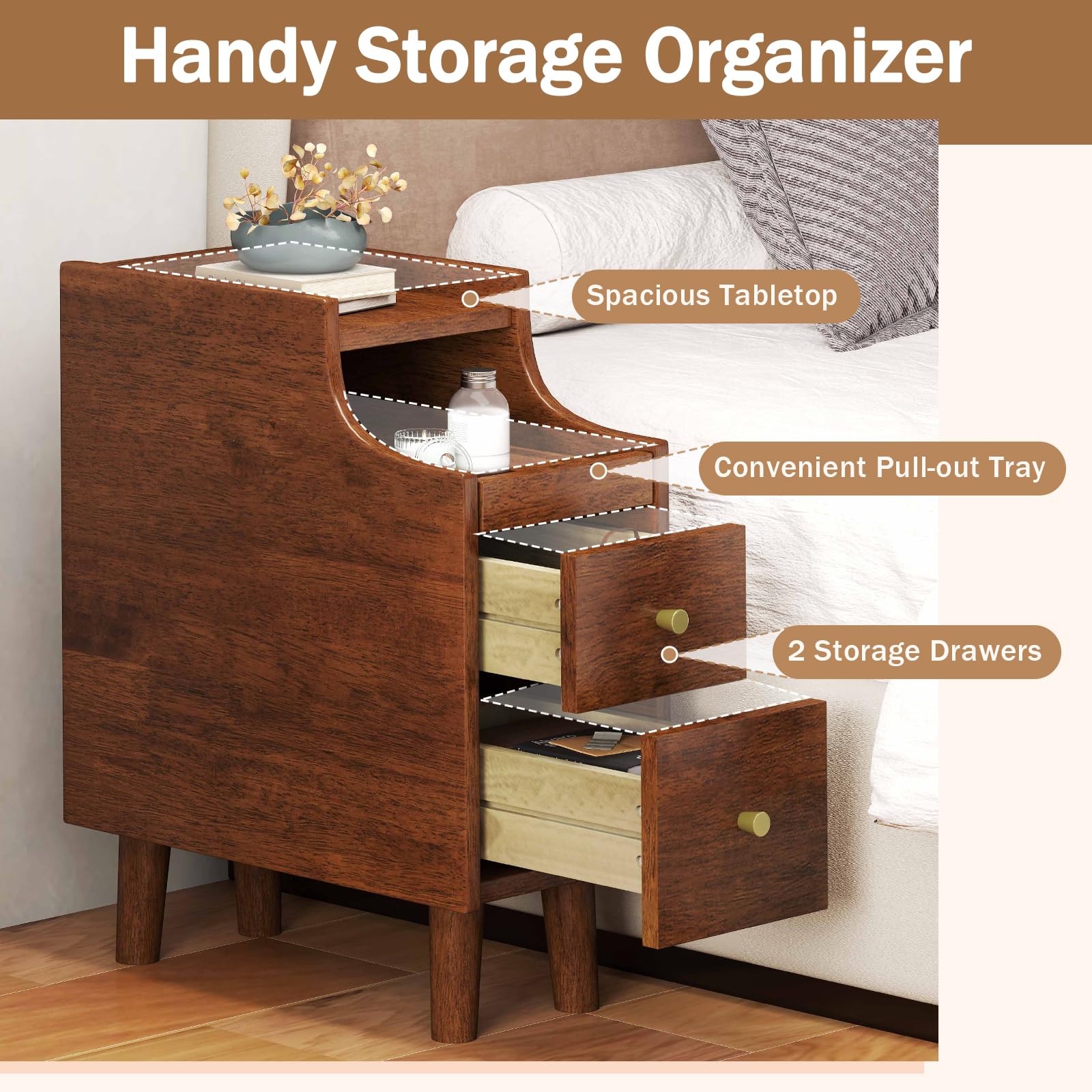 KOMFOTT Narrow Nightstand with Drawers