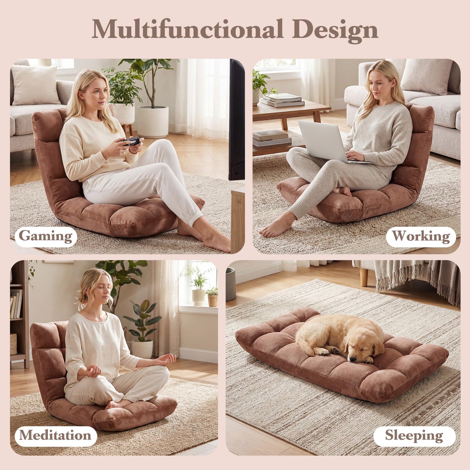 KOMFOTT Floor Chair with Back Support, Foldling Gaming Sofa Chair with Comfy Cushion