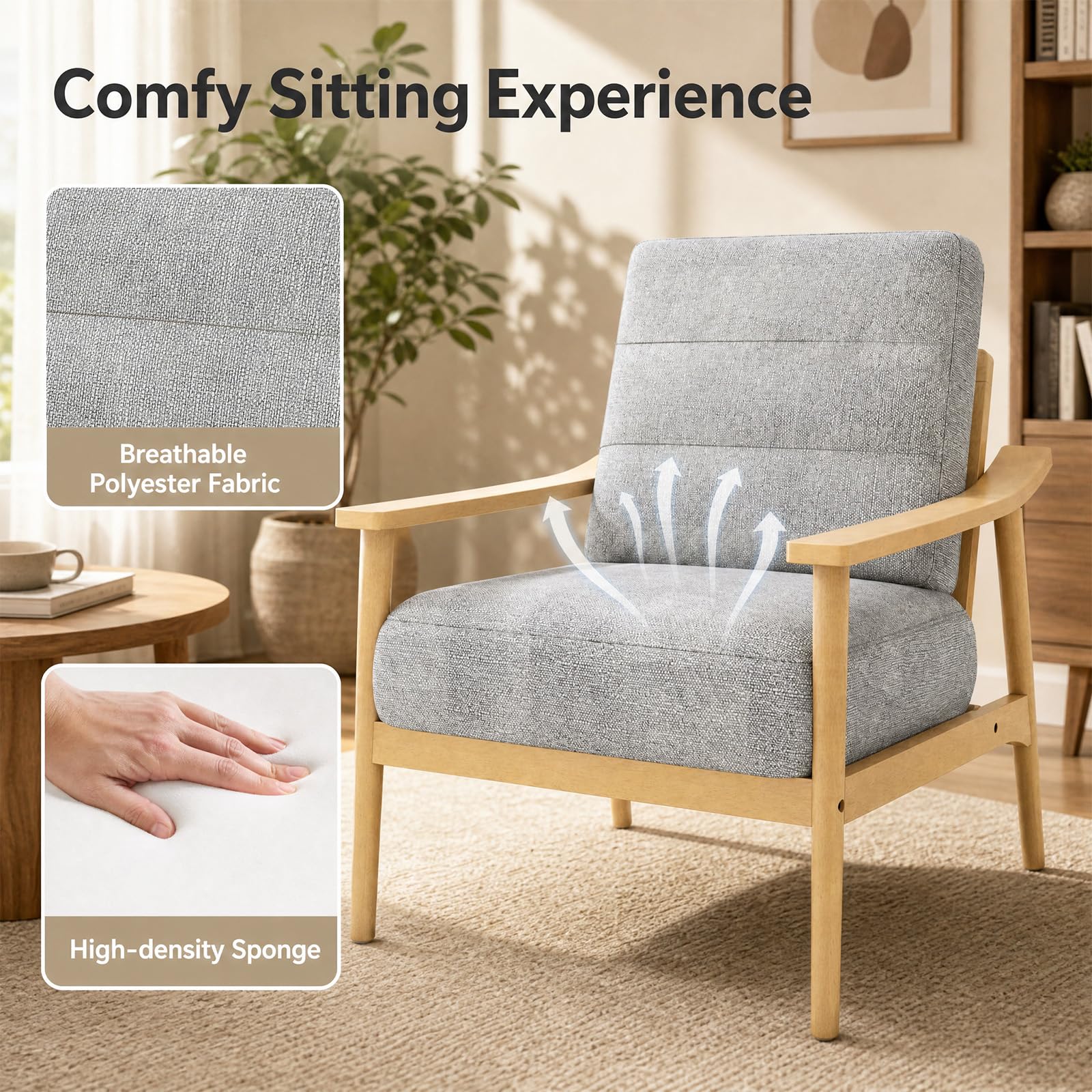 KOMFOTT Modern Accent Chair Upholstered Armchair with Padded Seat (1/2)