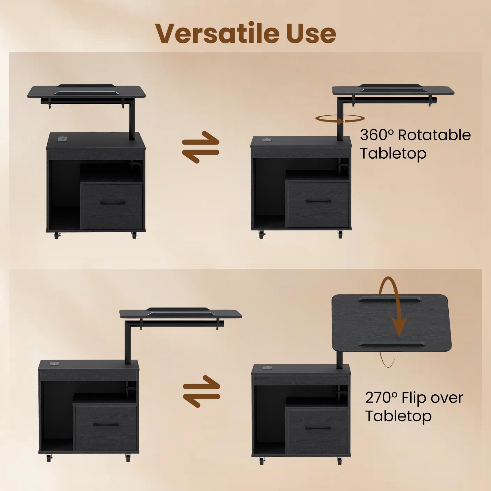 KOMFOTT LED Nightstand with Charging Station Modern Bedside Table(23.5" x 16" x 29.5")