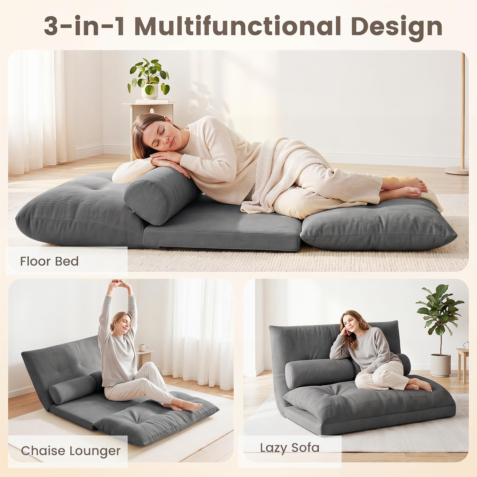 KOMFOTT Foldable Floor Lazy Sofa with 2 Pillows