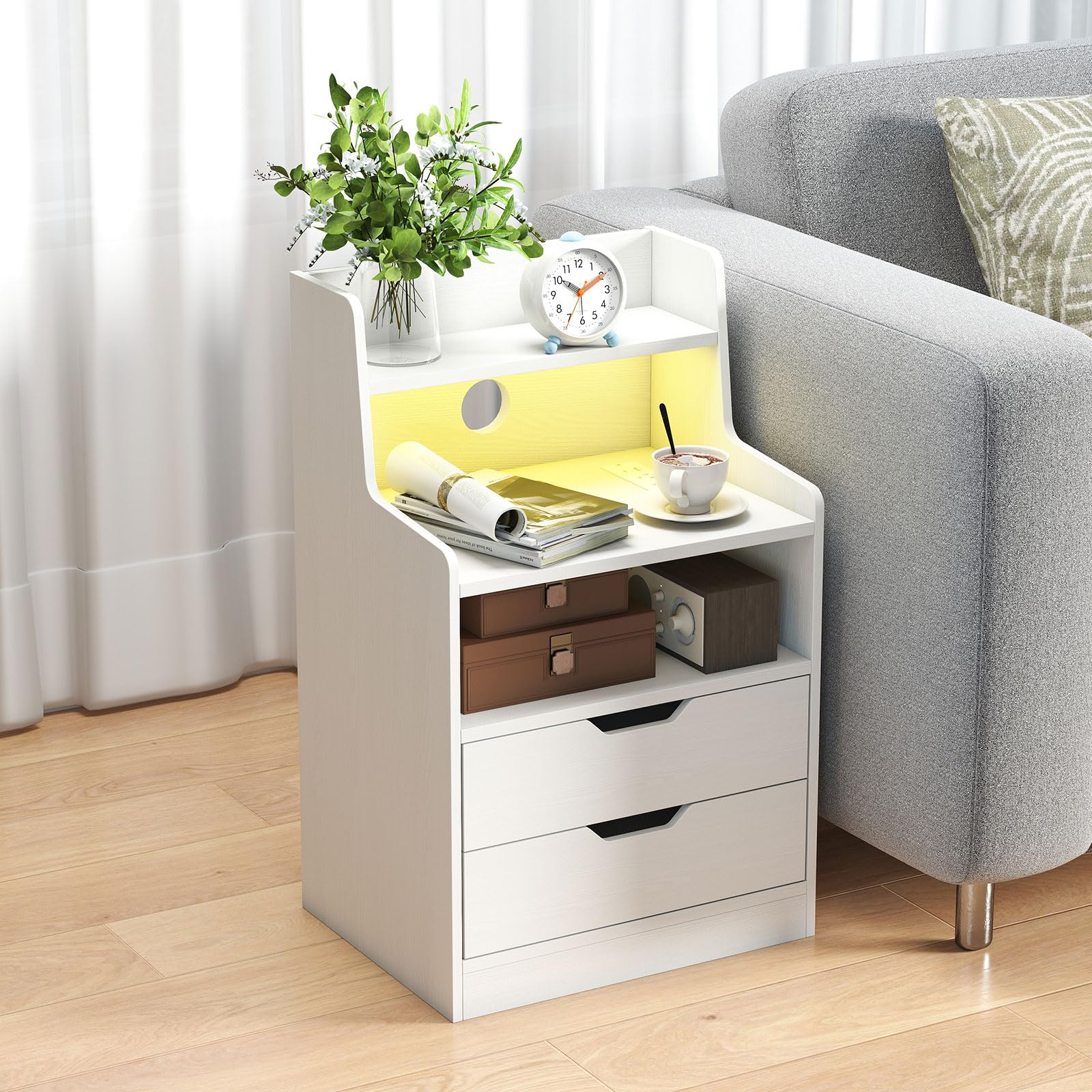 KOMFOTT Nightstand with Charging Station & LED Lights(1/2)