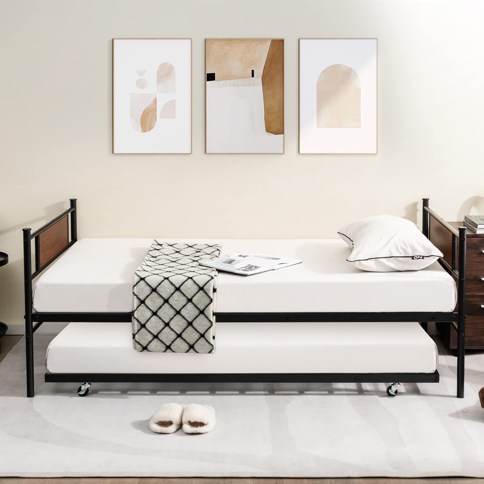 KOMFOTT Twin Metal Daybed with Trundle（Black）