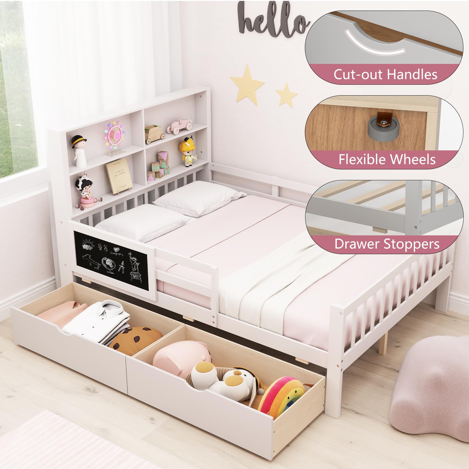 KOMFOTT Bed with Rails & 2 Storage Drawers