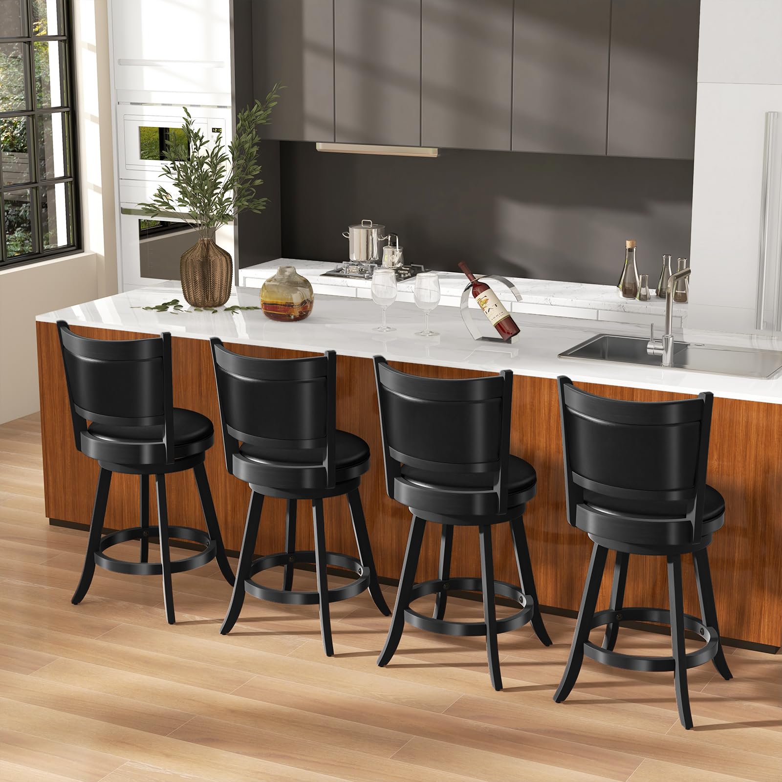 KOMFOTT Bar Stools Set of 2/4 360 Degree Swivel, Accent Wooden Swivel Seat Counter Height Bar Stool
