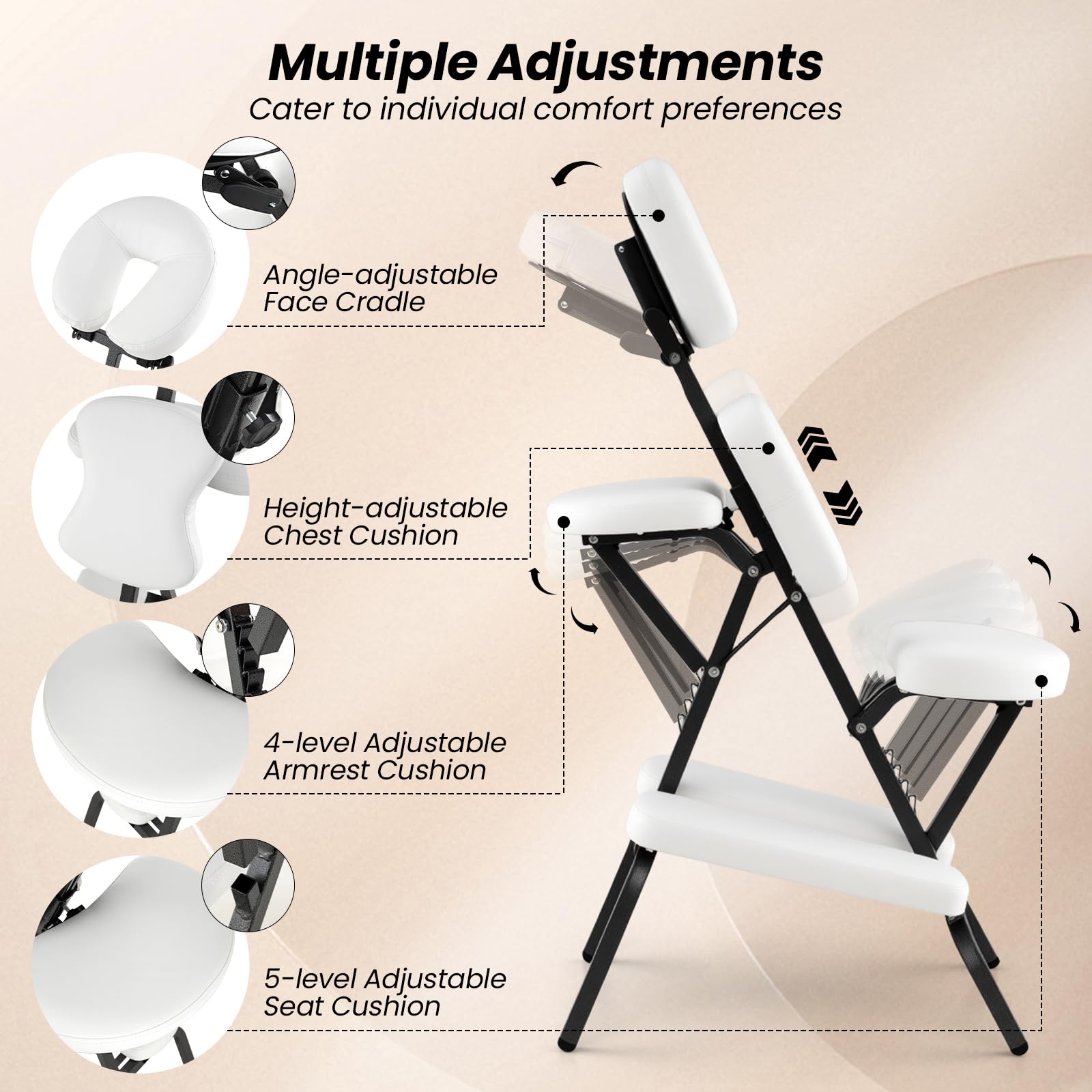 KOMFOTT Portable Light Weight Massage Chair, Travel Massage Tattoo Spa Chair w/Carrying Bag