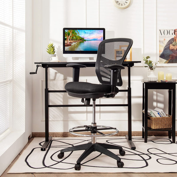 Mesh Drafting Chair, Standing Desk Chair, Tall Office Chair with Foot Ring, Lumbar Support