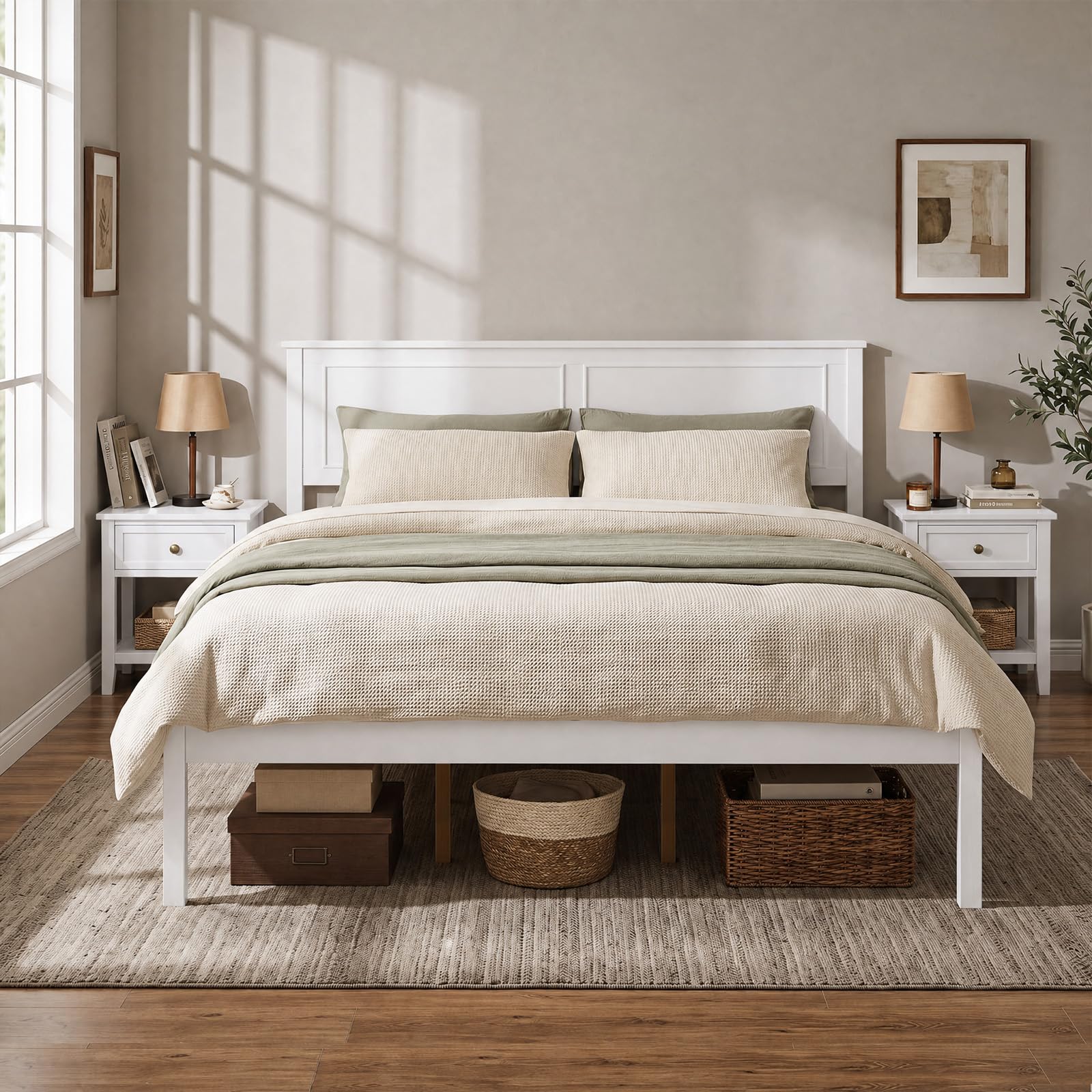 KOMFOTT Queen/Full/Twin Size Bed Frame Farmhouse Wooden Platform Bed