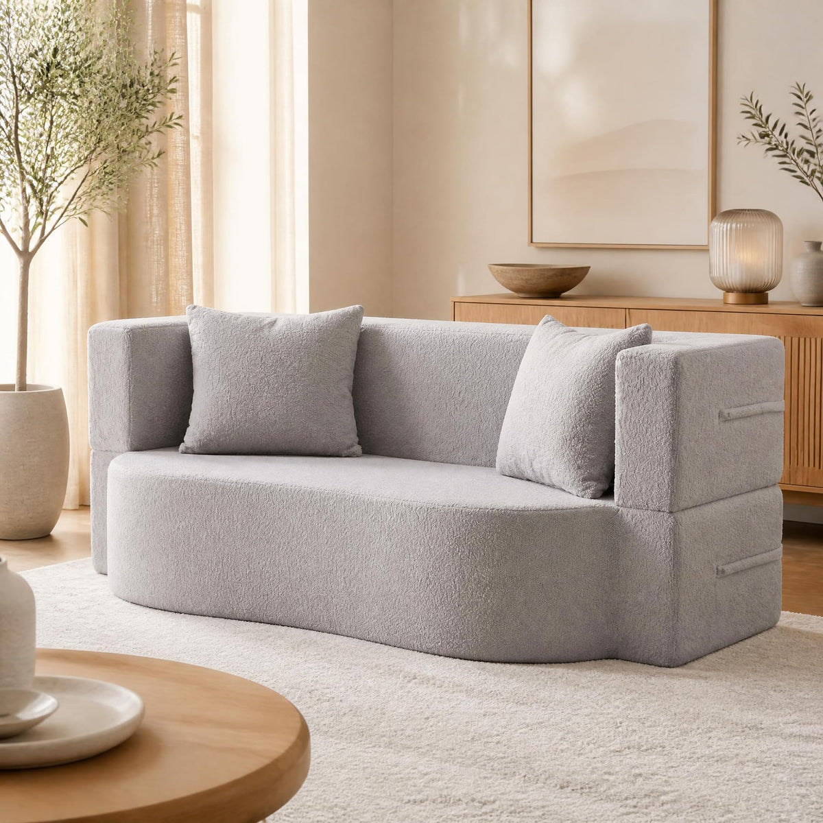 KOMFOTT 2-in-1 Folding Sofa Bed Convertible Loveseat Sofa in Teddy Fleece