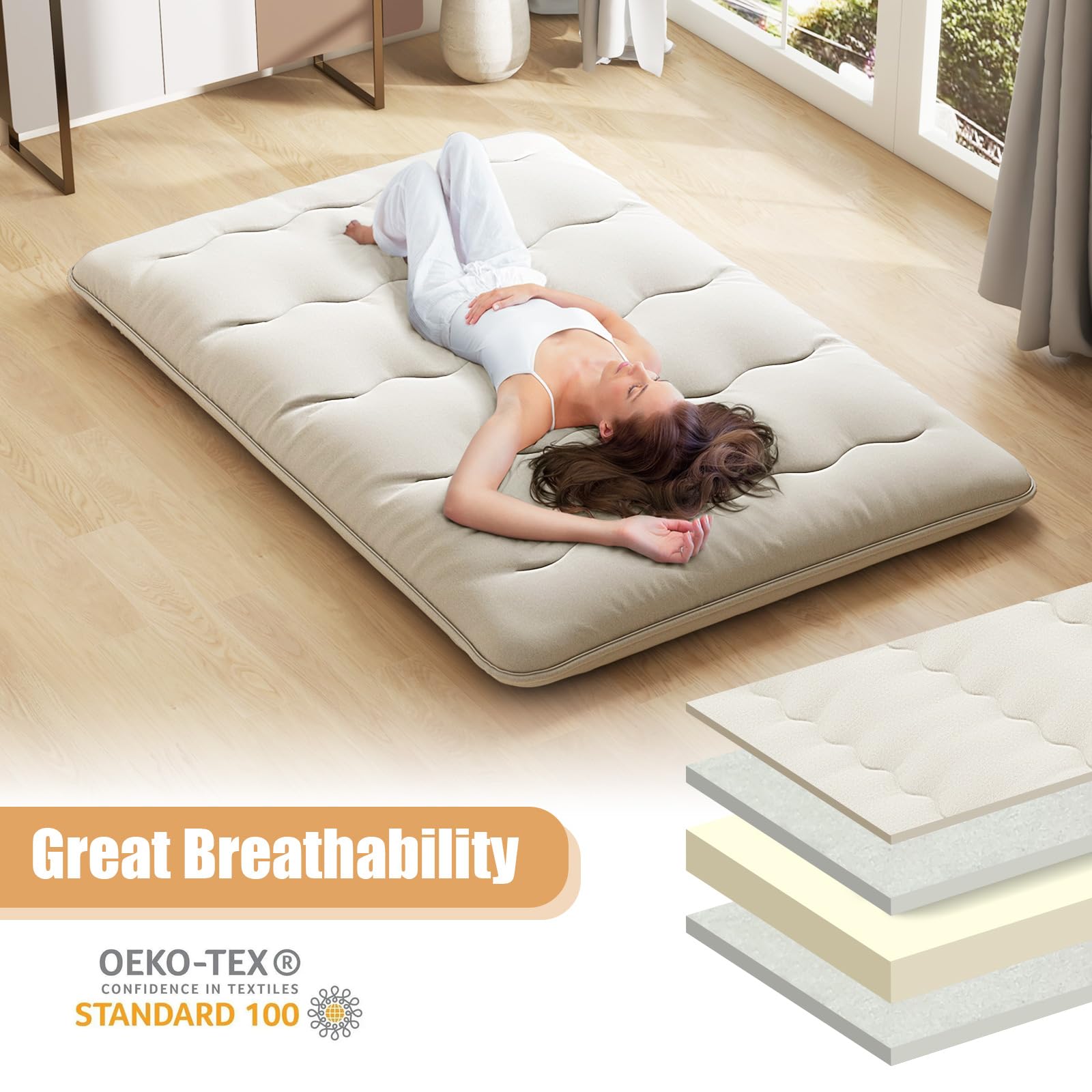 KOMFOTT Japanese Floor Mattress 4 Inch Roll up Futon Mattress