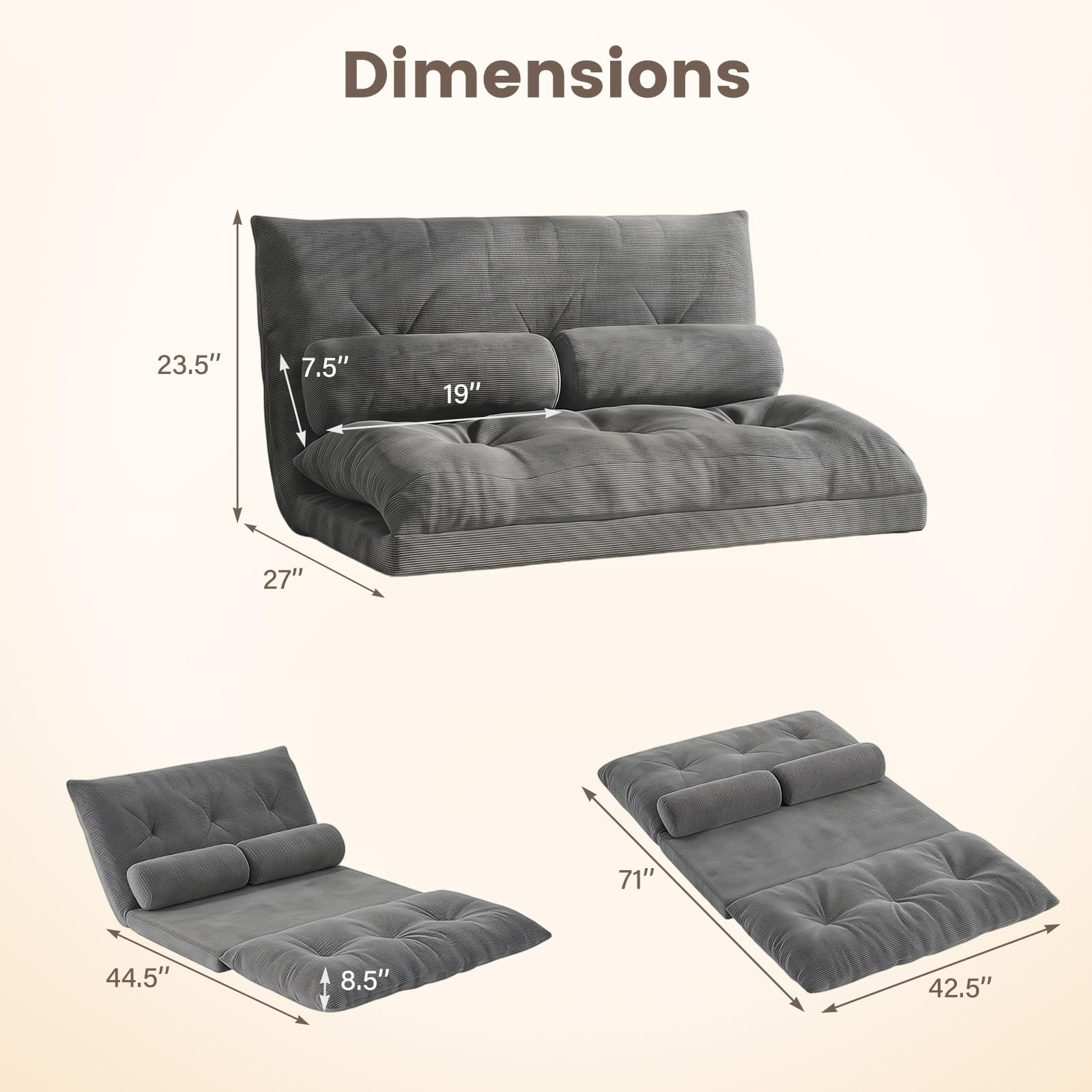 KOMFOTT Foldable Floor Lazy Sofa with 2 Pillows