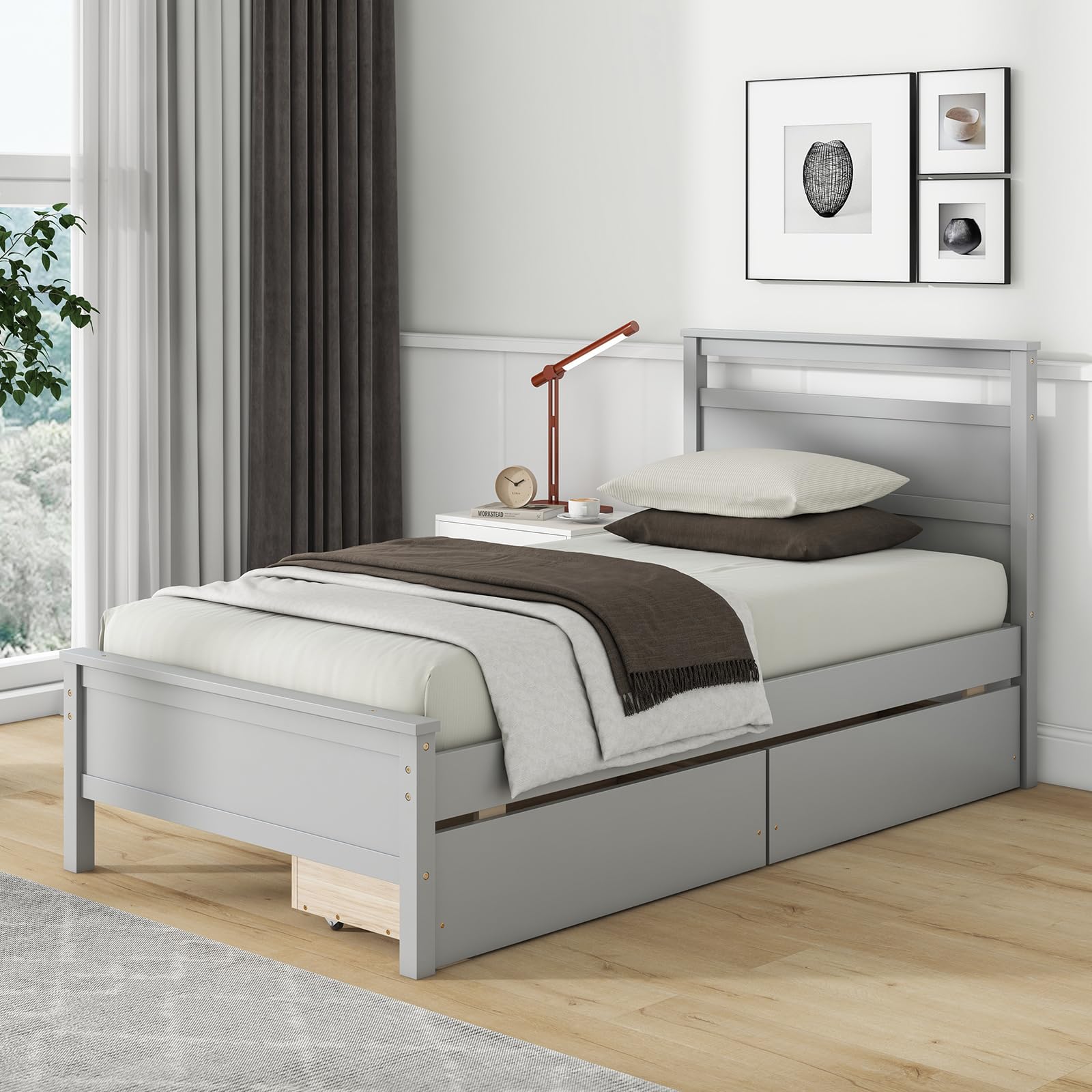 KOMFOTT Twin Bed Frame with 2 Storage Drawers
