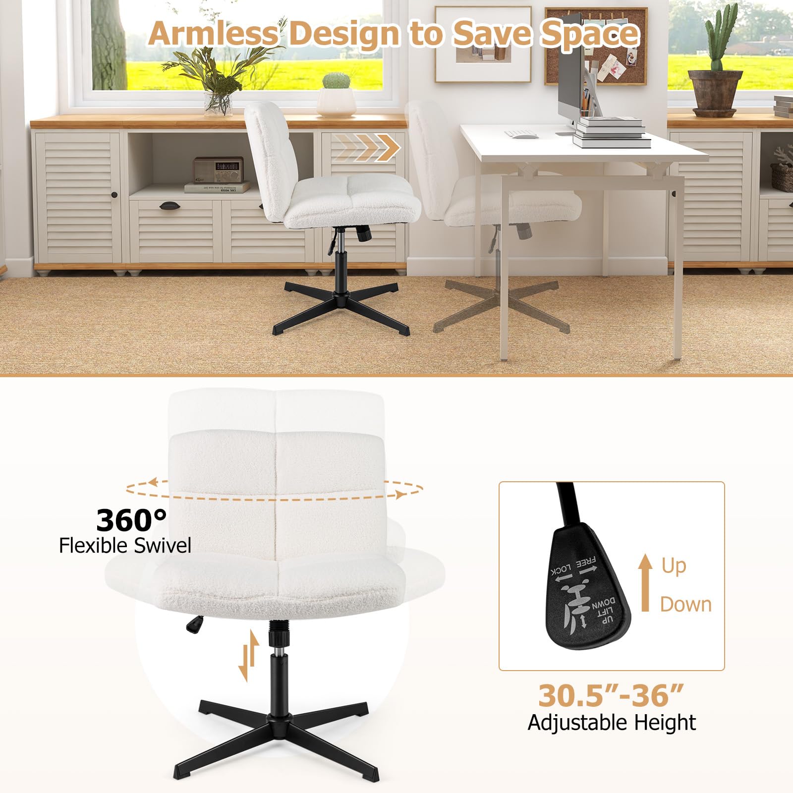 KOMFOTT Criss Cross Chair, Height Adjustable Computer Swivel Office Chair