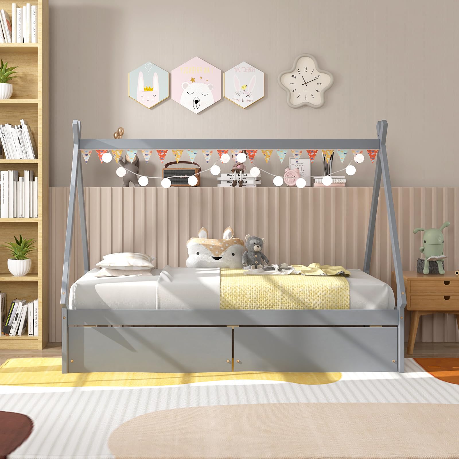 KOMFOTT Twin Size House Bed with 2 Storage Drawers
