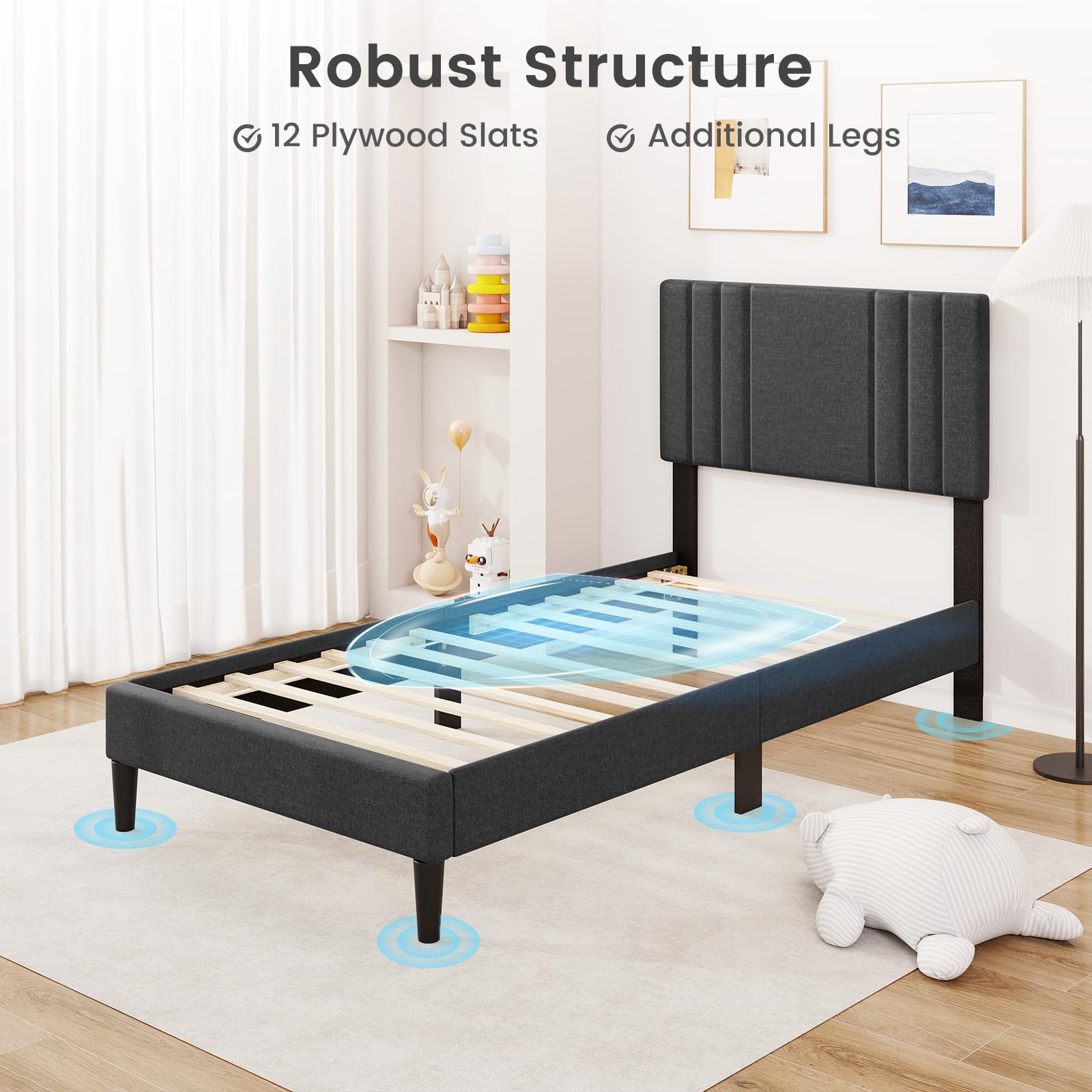 KOMFOTT Upholstered Platform Bed Frame(Vertical Channel Tufted)