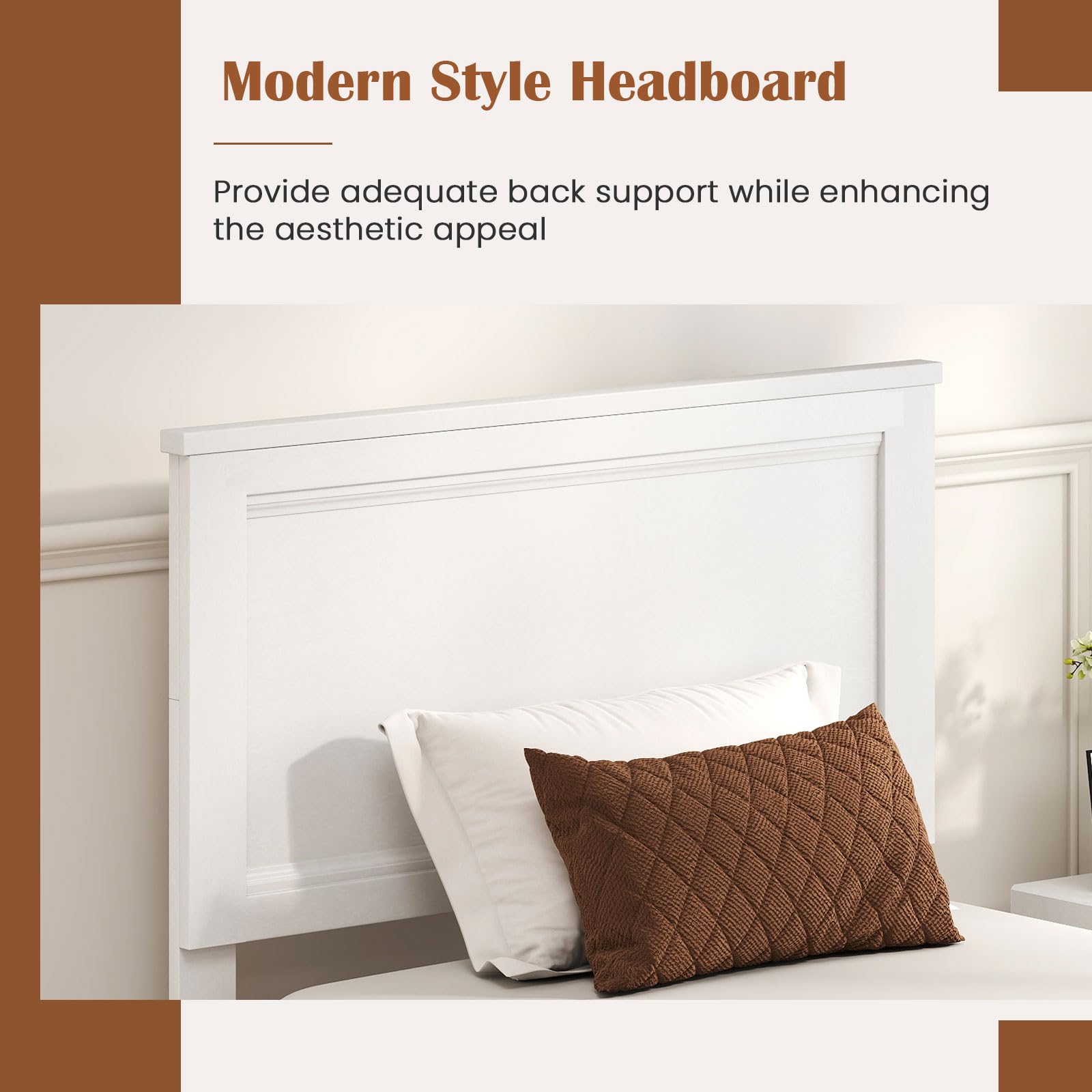 KOMFOTT Mid-Century Modern Platform Bed with Headboard, Solid Wood Legs