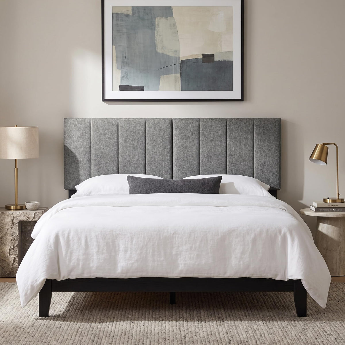 KOMFOTT Linen Upholstered Headboard for Full & Queen Size Bed(Vertical Channel Tufted)