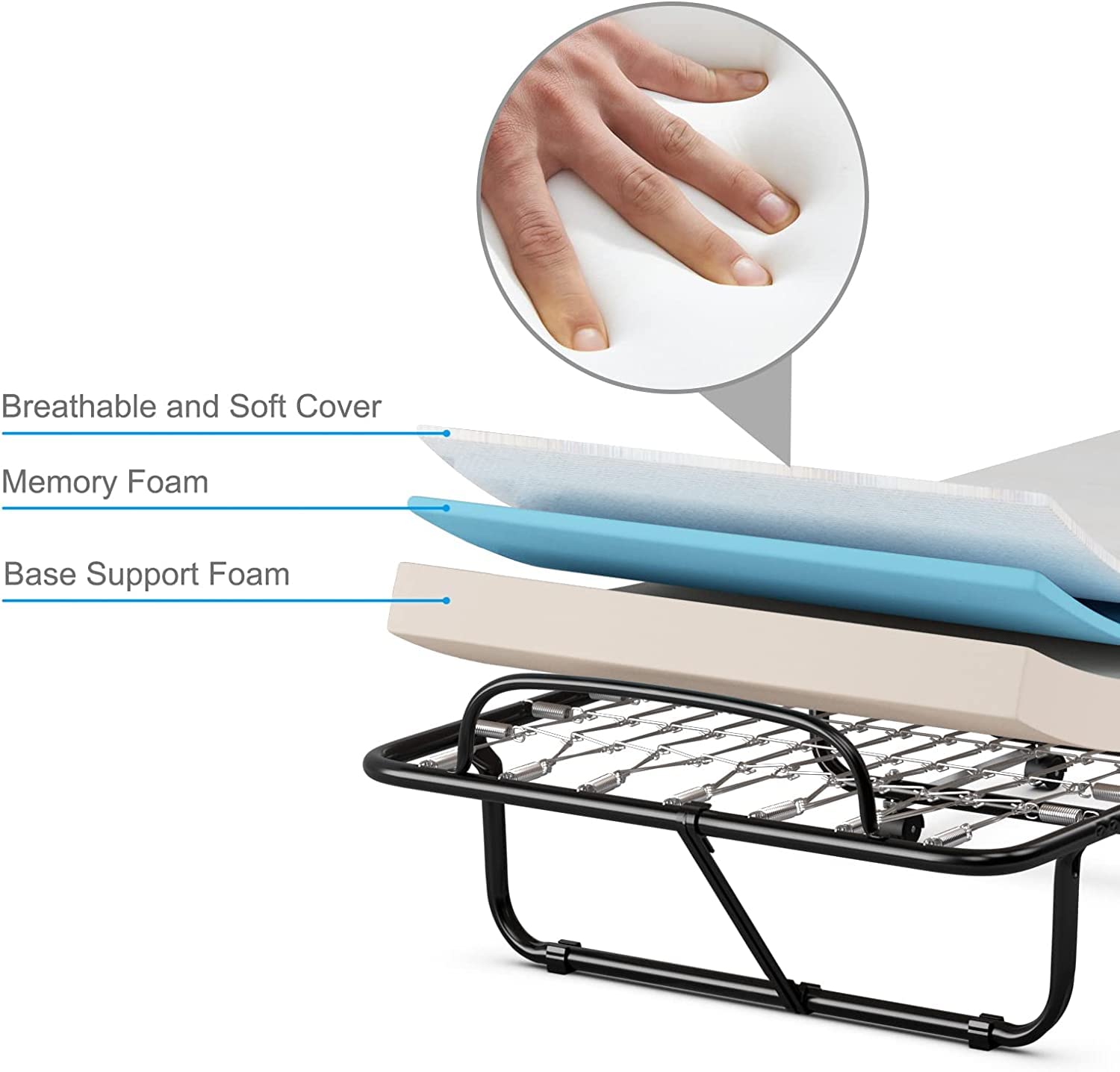 KOMFOTT Rollaway Folding Bed with 4 Inch Mattress