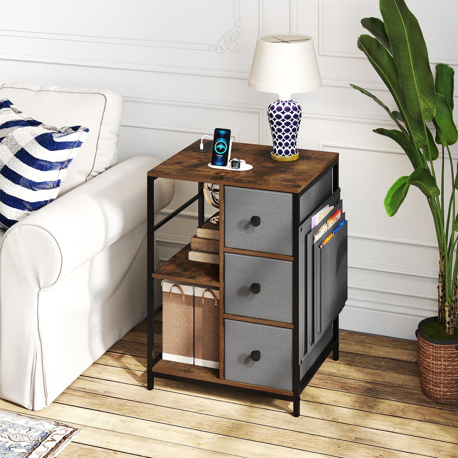 KOMFOTT 3-Tier Nightstand with Charging Station