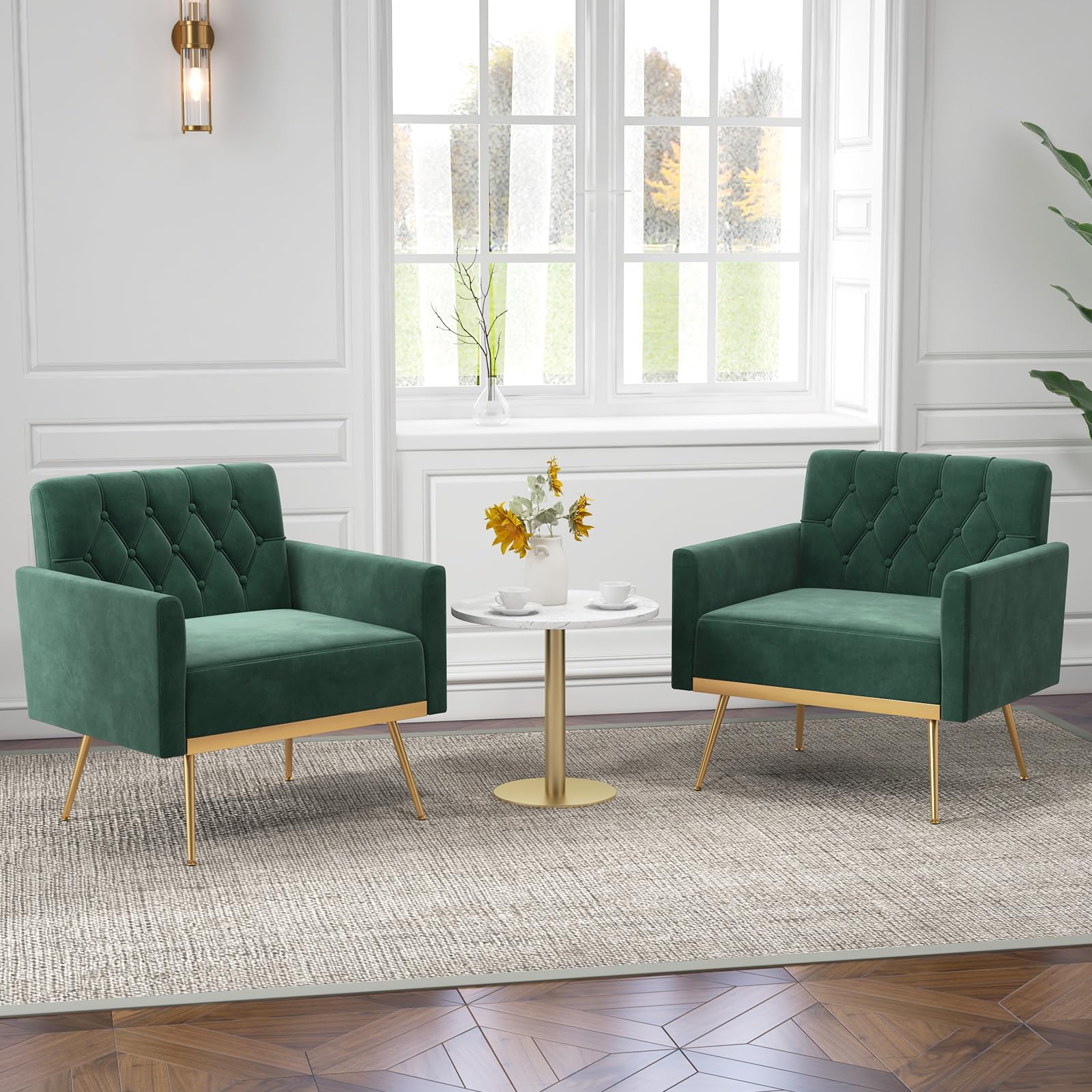 KOMFOTT Velvet Accent Chairs Set of 1/2 Modern Tufted Arm Chair