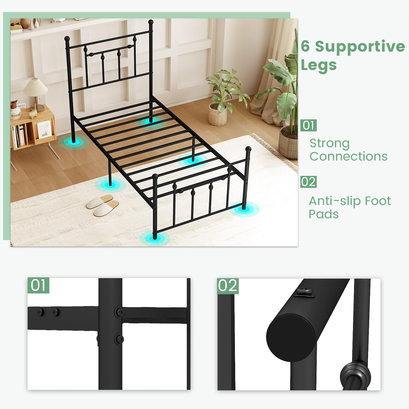 KOMFOTT  Metal Bed Frame with Footboard &Headboard