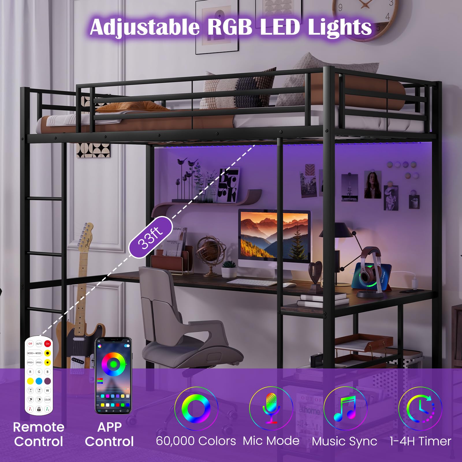 KOMFOTT Twin Size Loft Bed with L-Shaped Desk & Storage Shelves