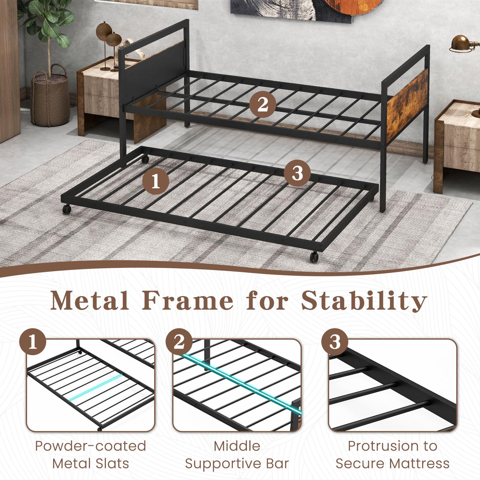 KOMFOTT Twin Size Metal Daybed with Trundle