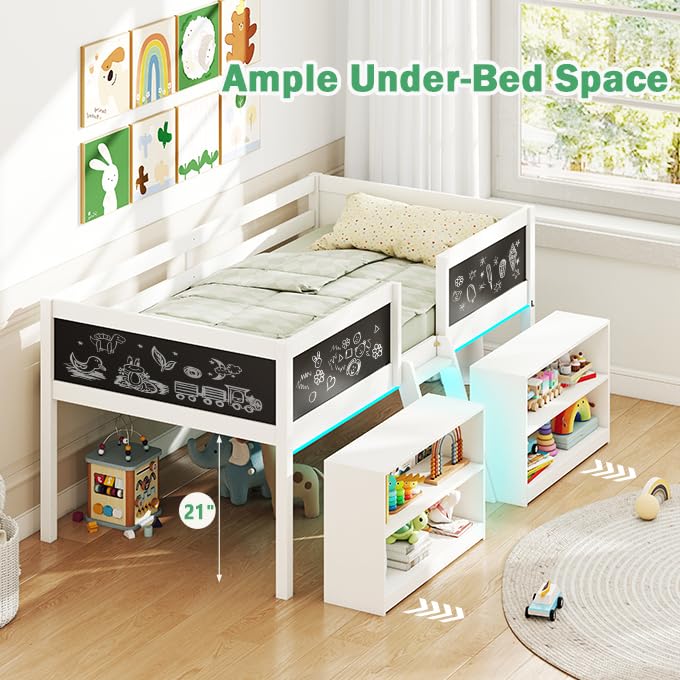 KOMFOTT Twin Size Low Loft Bed with LED Lights