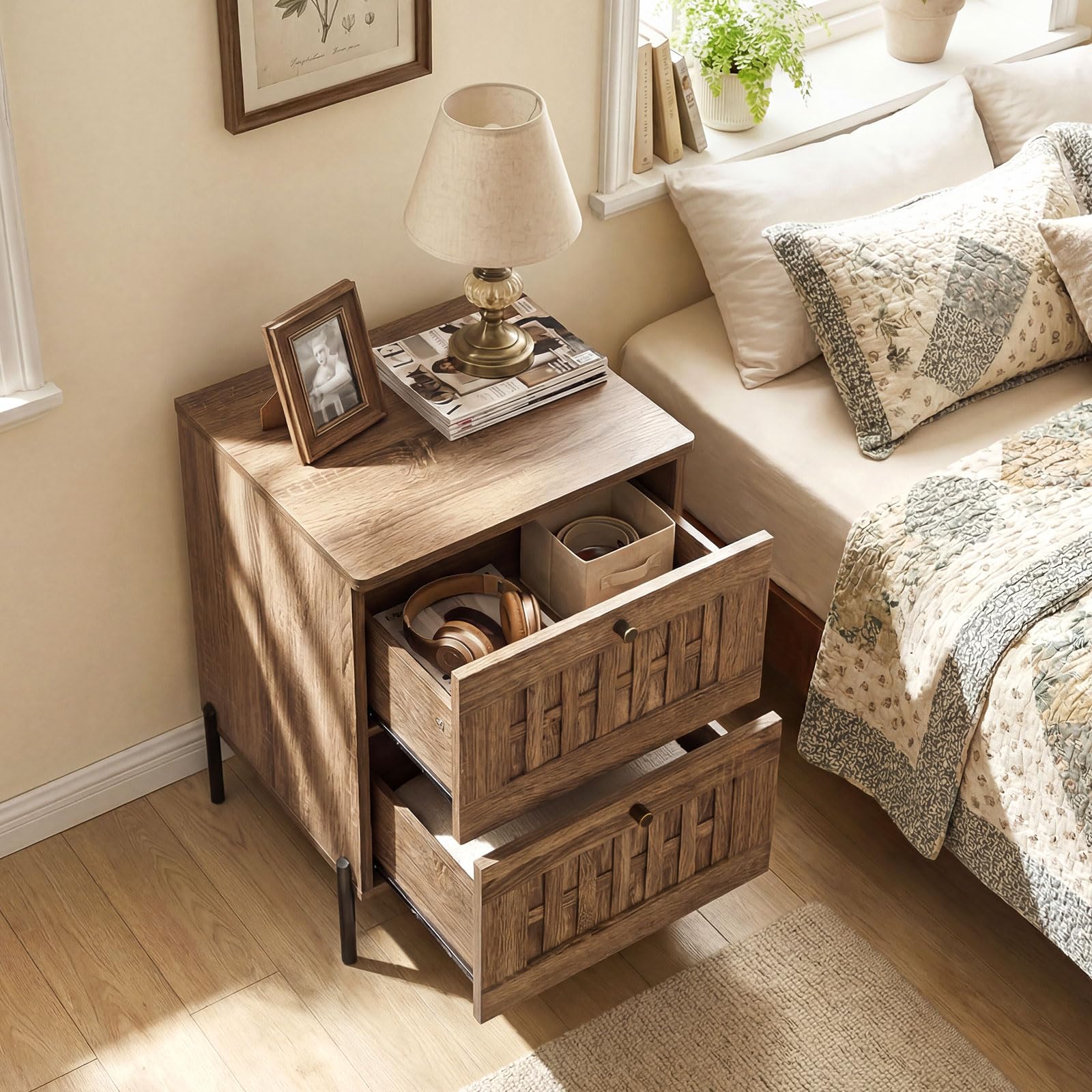 KOMFOTT Wooden Nightstand with 2 Drawers